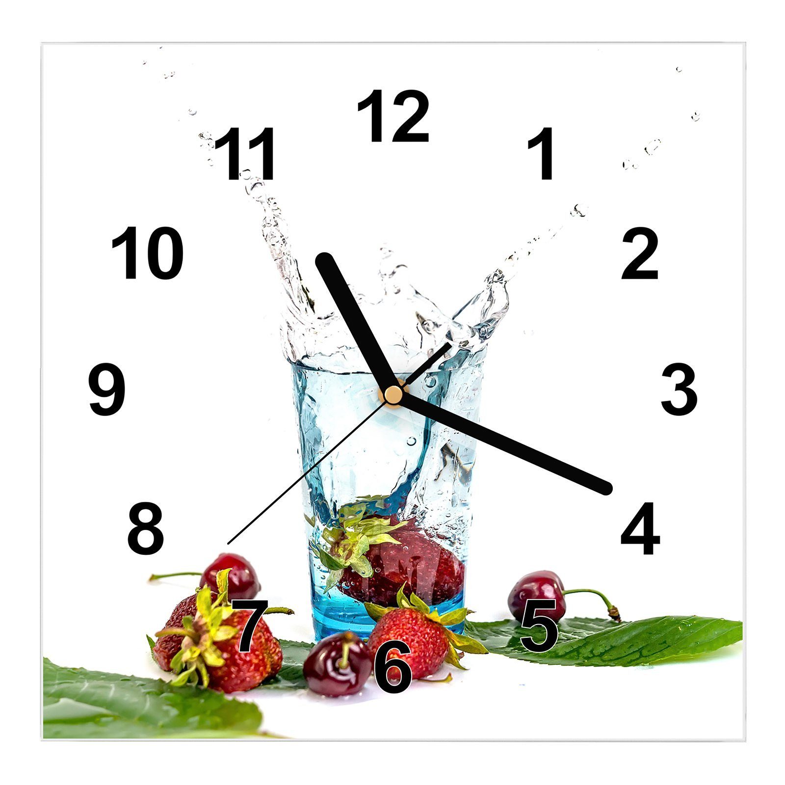 Primedeco Wanduhr Glasuhr mit x Wandkunst 30 30 cm Motiv Größe Früchten Wanduhr mit Wasserglas