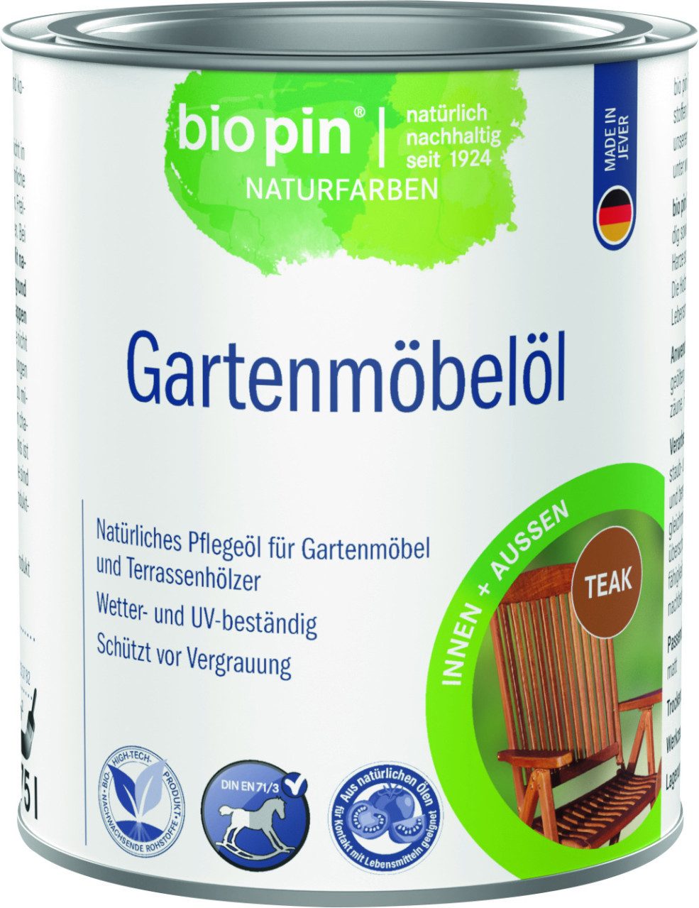 Bio Pin Holzöl Biopin Naturfarben Gartenmöbelöl 750 ml teak