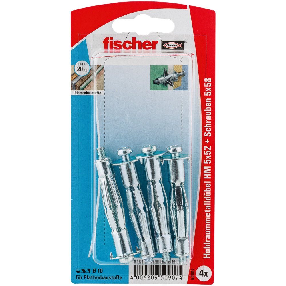 Fischer Befestigungstechnik Schrauben- und Dübel-Set FISCHER Hohlraum Metalldübel HM 5x52 SK (4 Stk)
