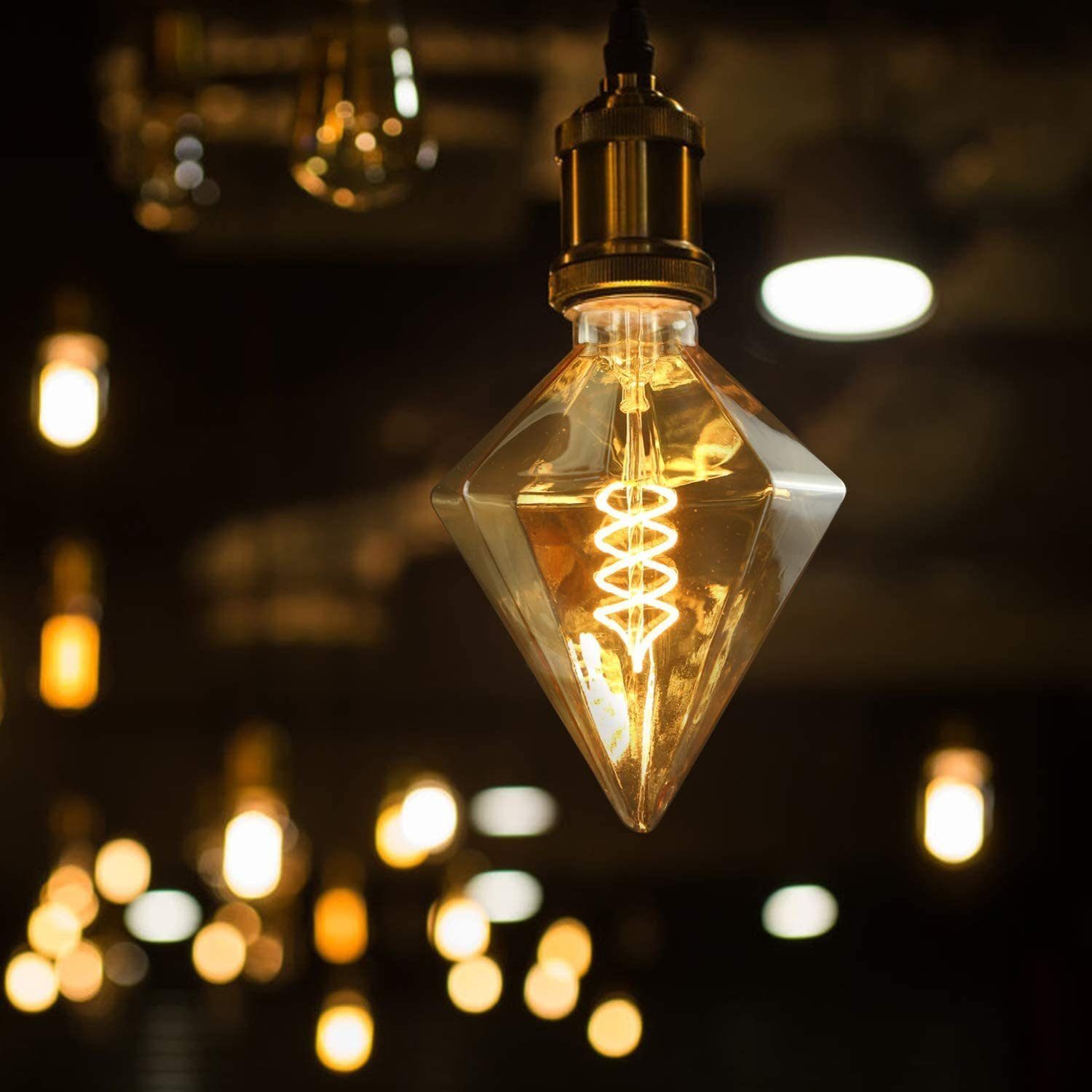 Leuchtmittel Beleuchtung Filament Warmweiß, Rative 2200K, Diamanta-gold-C Vintage St., Kreative ZMH Deko 6 Warmweiß LED-Leuchtmittel Glühbirne E27, Rautenförmige für 4W E27 LED Weihnachten