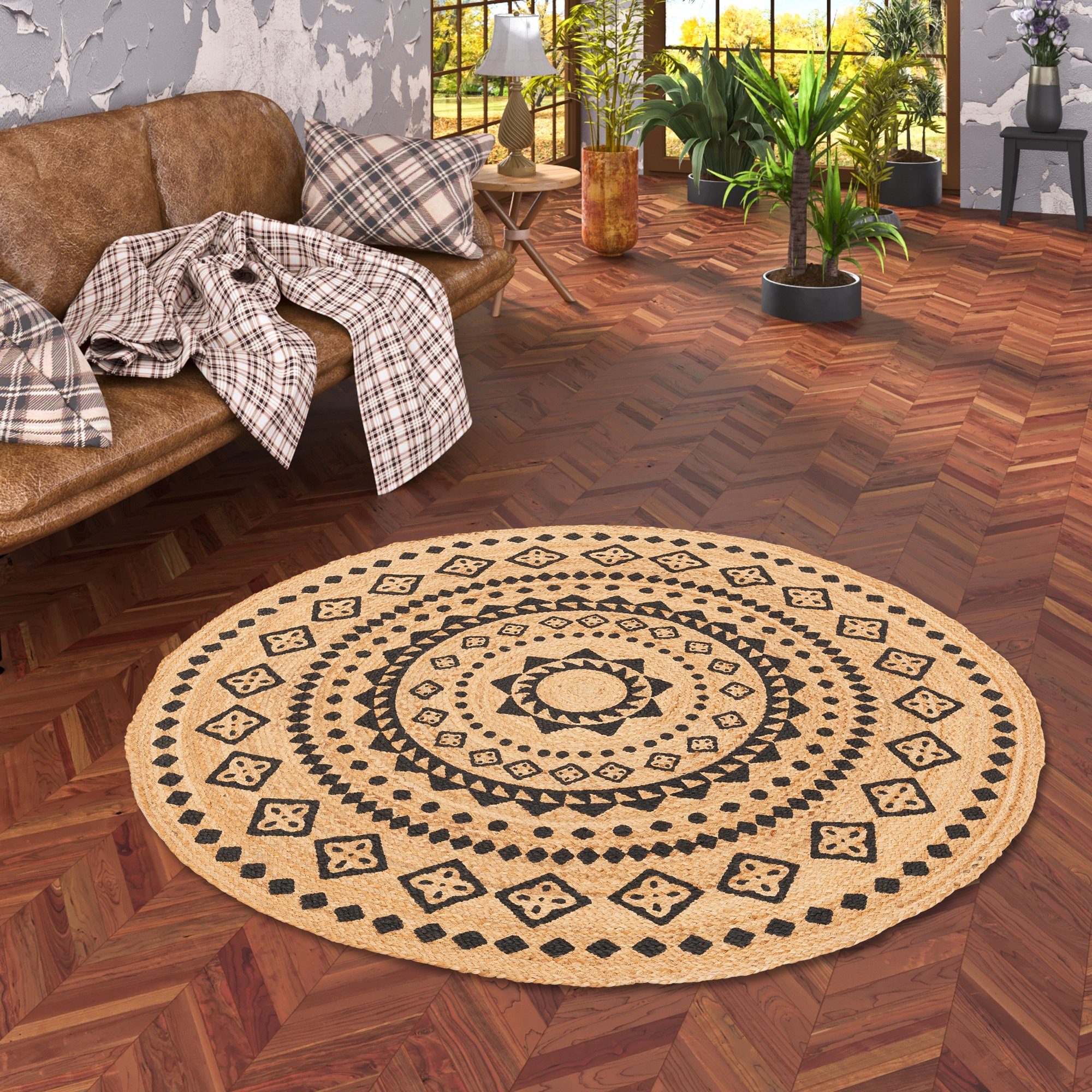 Pergamon Sisalteppich Naturfaser Teppich Jute Salsa Ethno Rund, Rund, Höhe: 8 mm