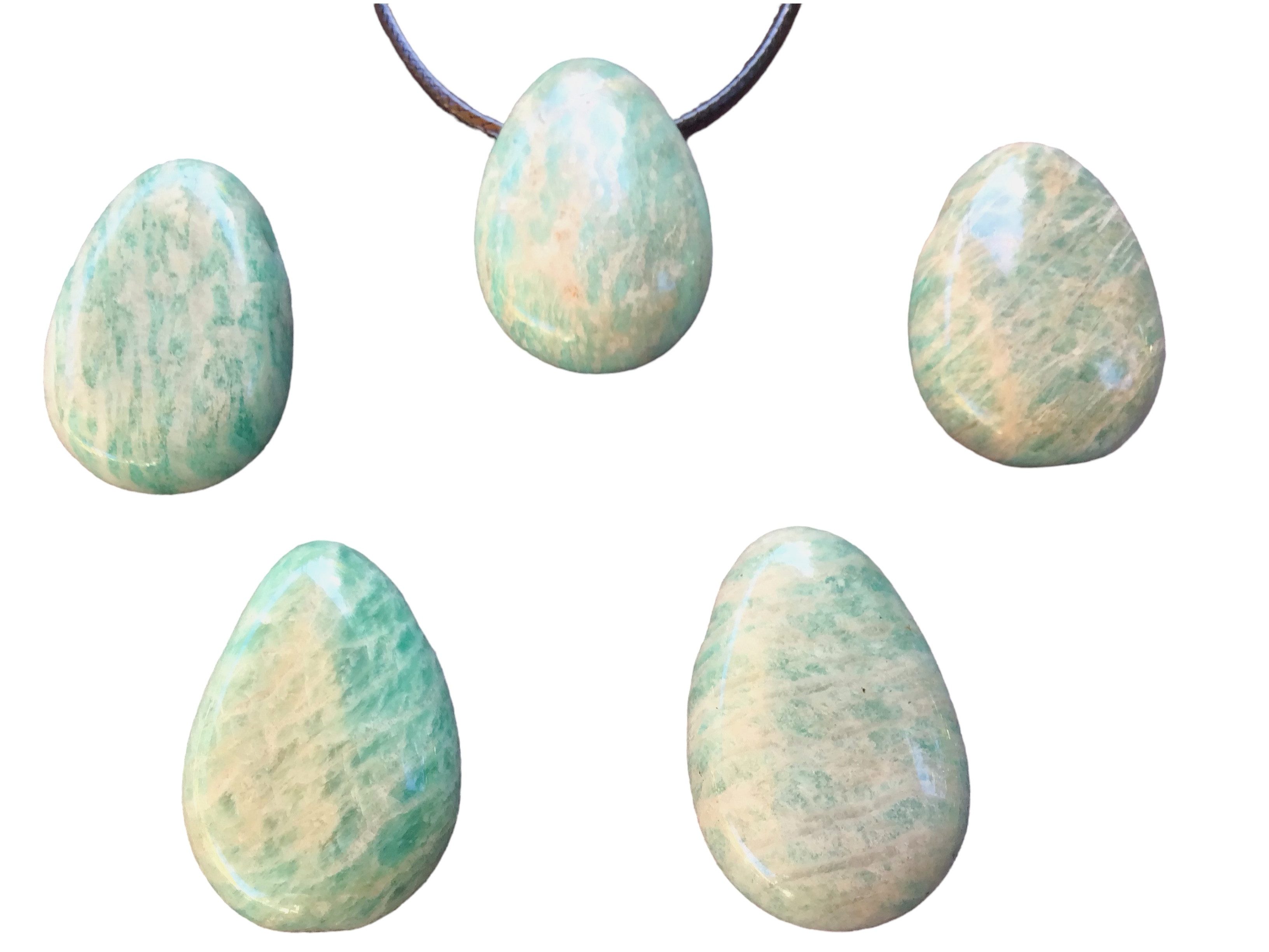 Steinfixx® Amulett Set Edelstein Anhänger aus echtem Amazonit, Tropfenanhänger (Blickfang, 1-tlg., Handarbeit, Brasilien), incl. 80 cm Wildlederband, Geschenkverpackung