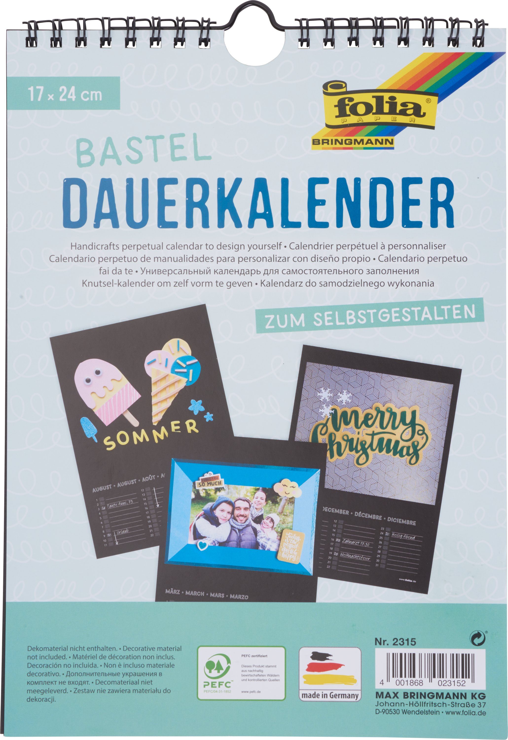 Folia Monatskalender, 17 x 24 cm