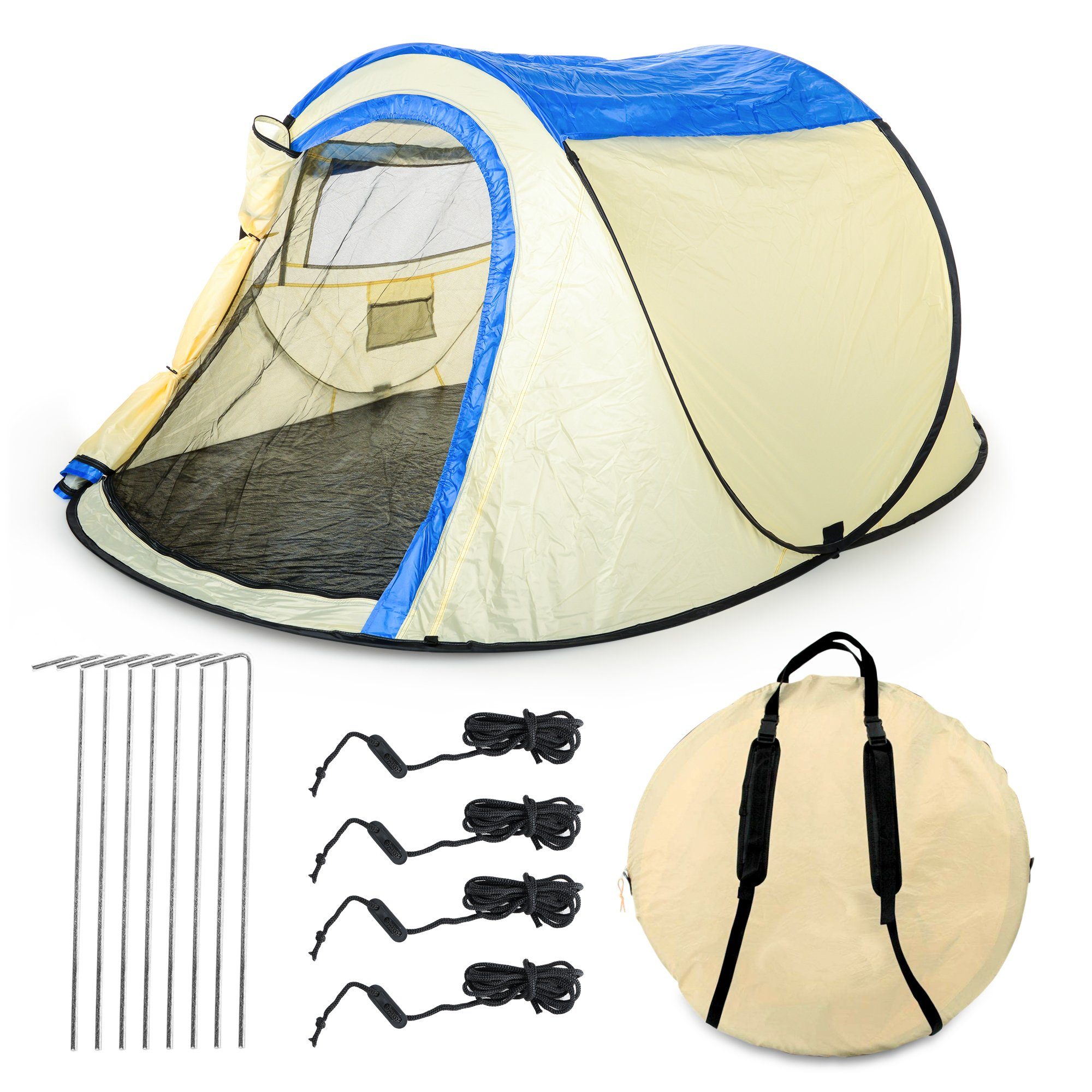 Zelt Sekundenzelt Wurf & 245x145x110cm Diverse inkl. Tent Defactoshop Herringe Wurfzelt Up Pop Seile, 20 Person Campingzelt Outdoor Personen: beige-schwarz 2-3 Farben