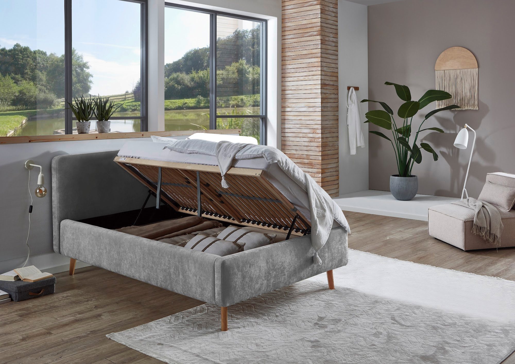 meise.möbel Stauraumbett Mattis, Skandinavisches Design, mit Bettkasten, Webstoff