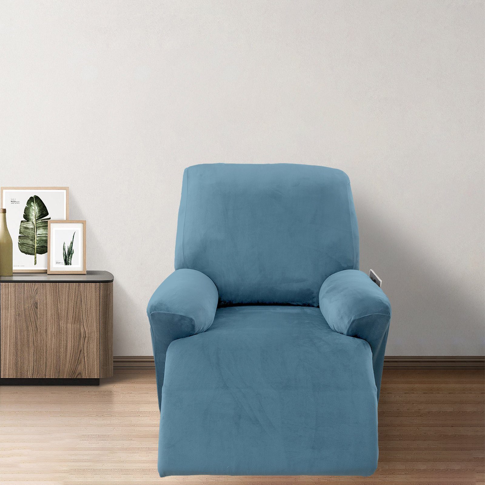 Qelus Relaxsesselhusse Samt Strecken Sesselschoner,Sessel überzug für Relaxsessel 1 Stück, Elastisch,Waschbar,Seitentaschen-Design,Sesselschoner Mit Armlehne