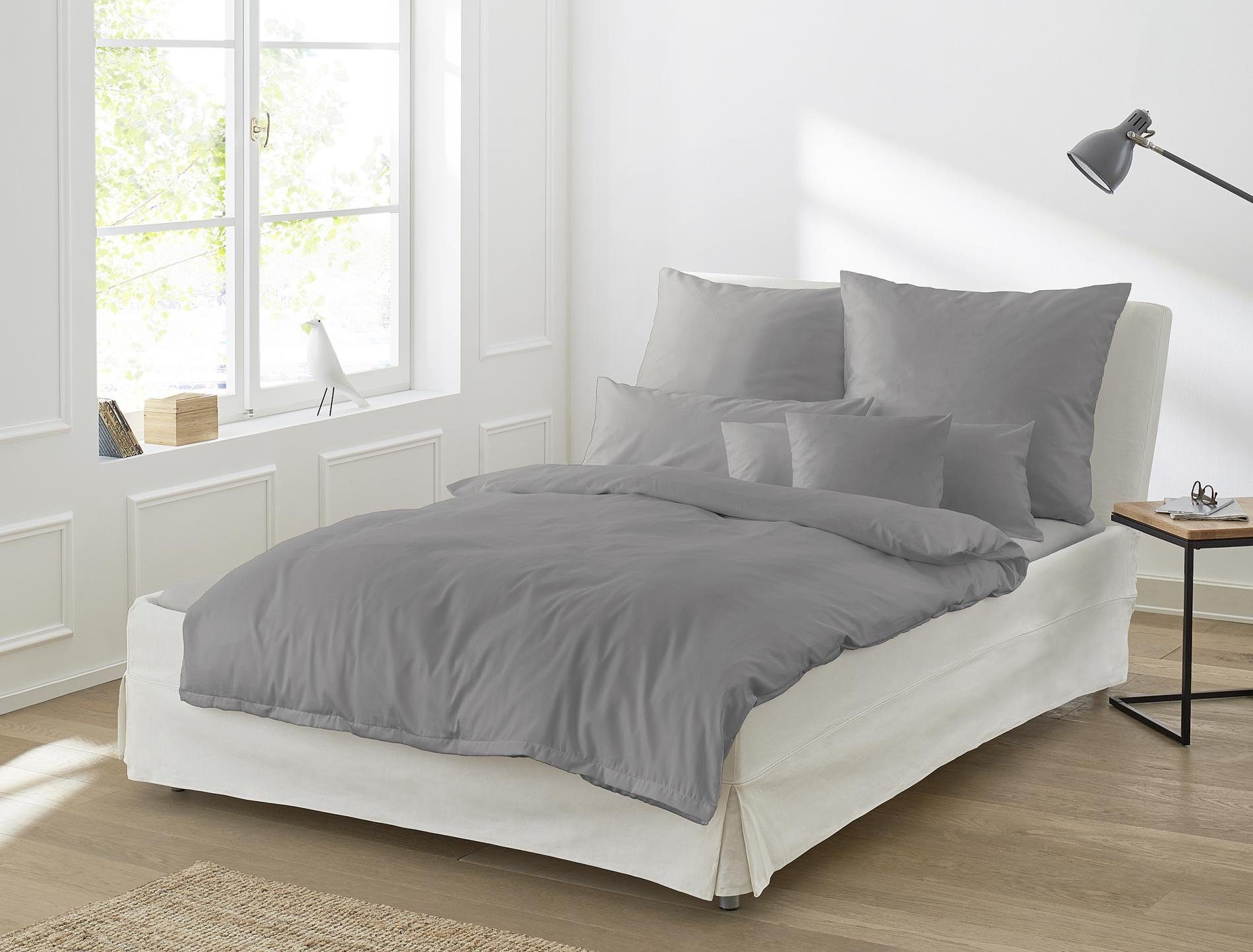 Irisette Bettwäsche Mako-Satin uni Bettwäsche Set uni Paris 8000 200 x 220 cm grafit, Baumwolle, 3 teilig, bettwäsche 200x220 baumwolle bettwäsche 200x220 mit reißverschluss