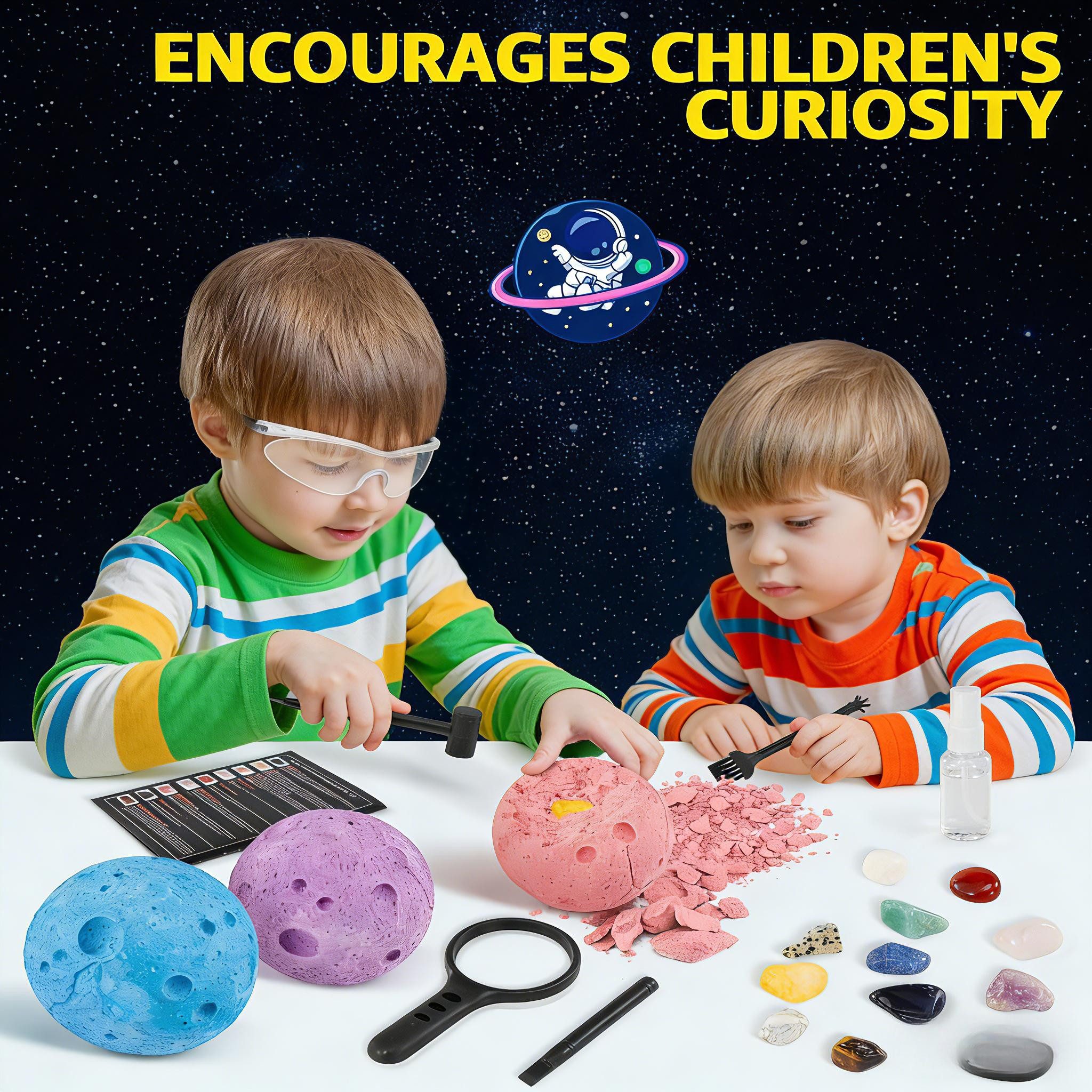 POPOLIC Fossilien Ausgrabungsset Kinder STEM Mineralogie Spielzeug Arbeitsspeicher (Planeten Geschenk für ab 6 7 8 9 10) – Bild 2 von 5