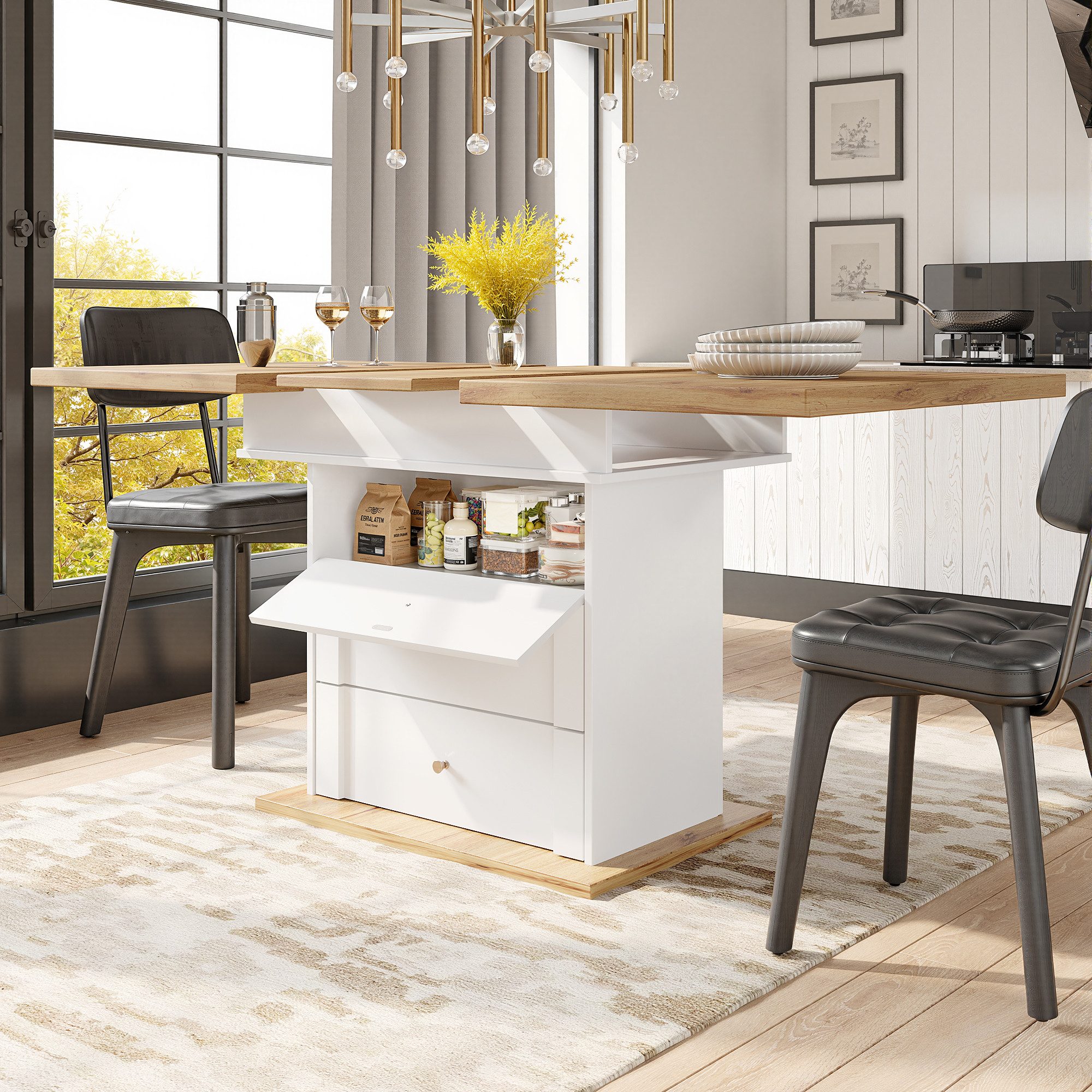 OKWISH Esstisch Multifunktionaler Ausziehtisch (Ausziehbarer Teleskoptisch 110-140 cm, Platzsparend & Multifunktional, 1-St)