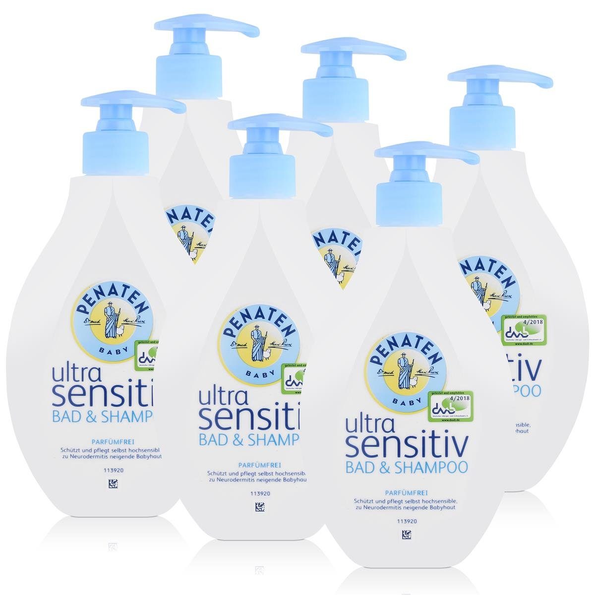 Babypflege-Set Penaten Baby ultra sensitiv Bad & Shampoo 400ml - Parfümfrei (6er Pack