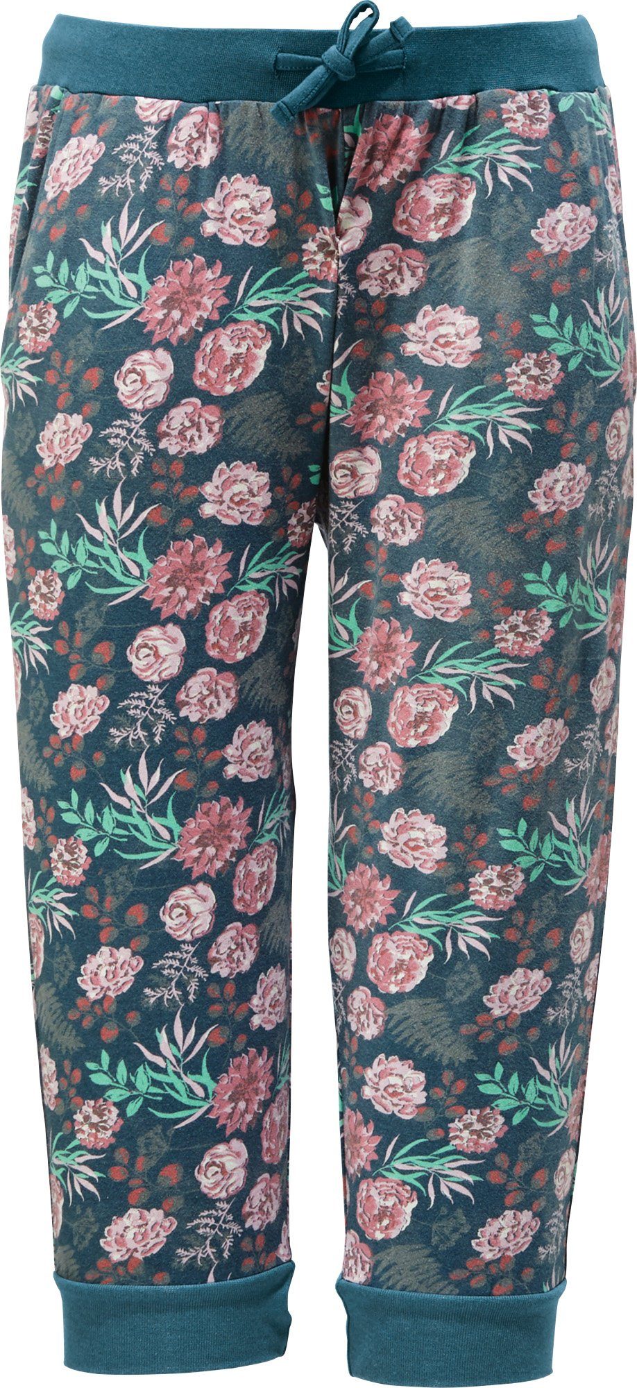 Erwin Müller Schlafhose Damen-Caprihose Single-Jersey Blumen petrol