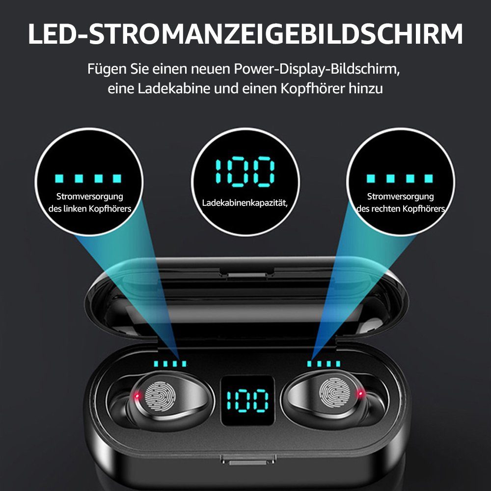 Stereo schwarz (Siri, Greensky Wireless Earbuds Rauschunterdrückung) Assistant, Voice F9, Bluetooth-Kopfhörer HiFi