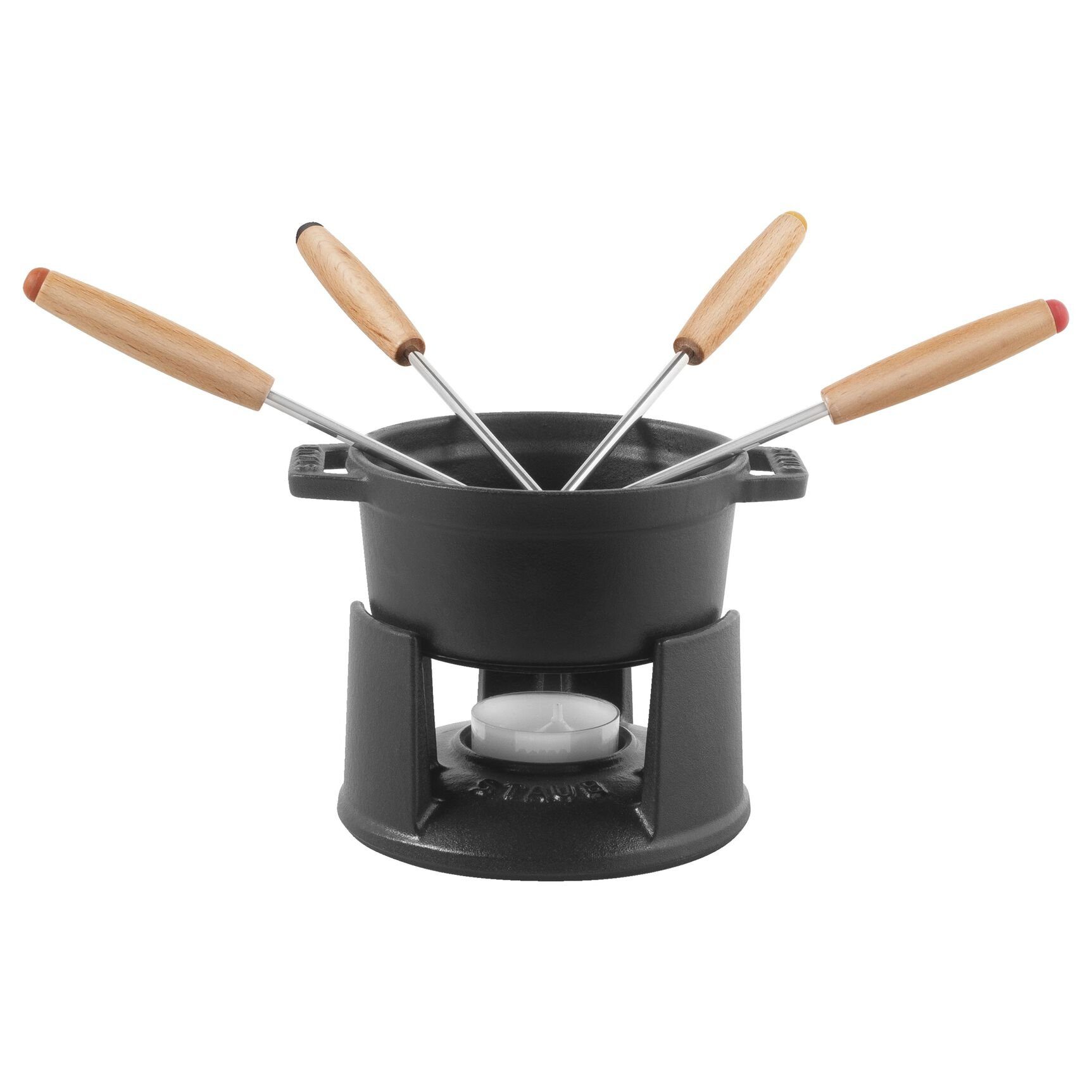 Schwarz 10 Staub Staub Mini Set, cm Specialities Gusseisen Fondue rund Fondue