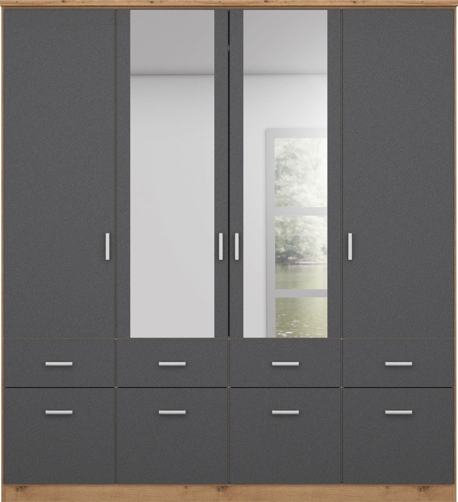 rauch Kleiderschrank Kleiderschrank Schrank Garderobe deckenhoher Schrank BREMEN (optional mit Spiegel, Breiten: 91/136/181 cm, Höhe: 199 cm) in vielen Farbvari – Bild 4 von 5