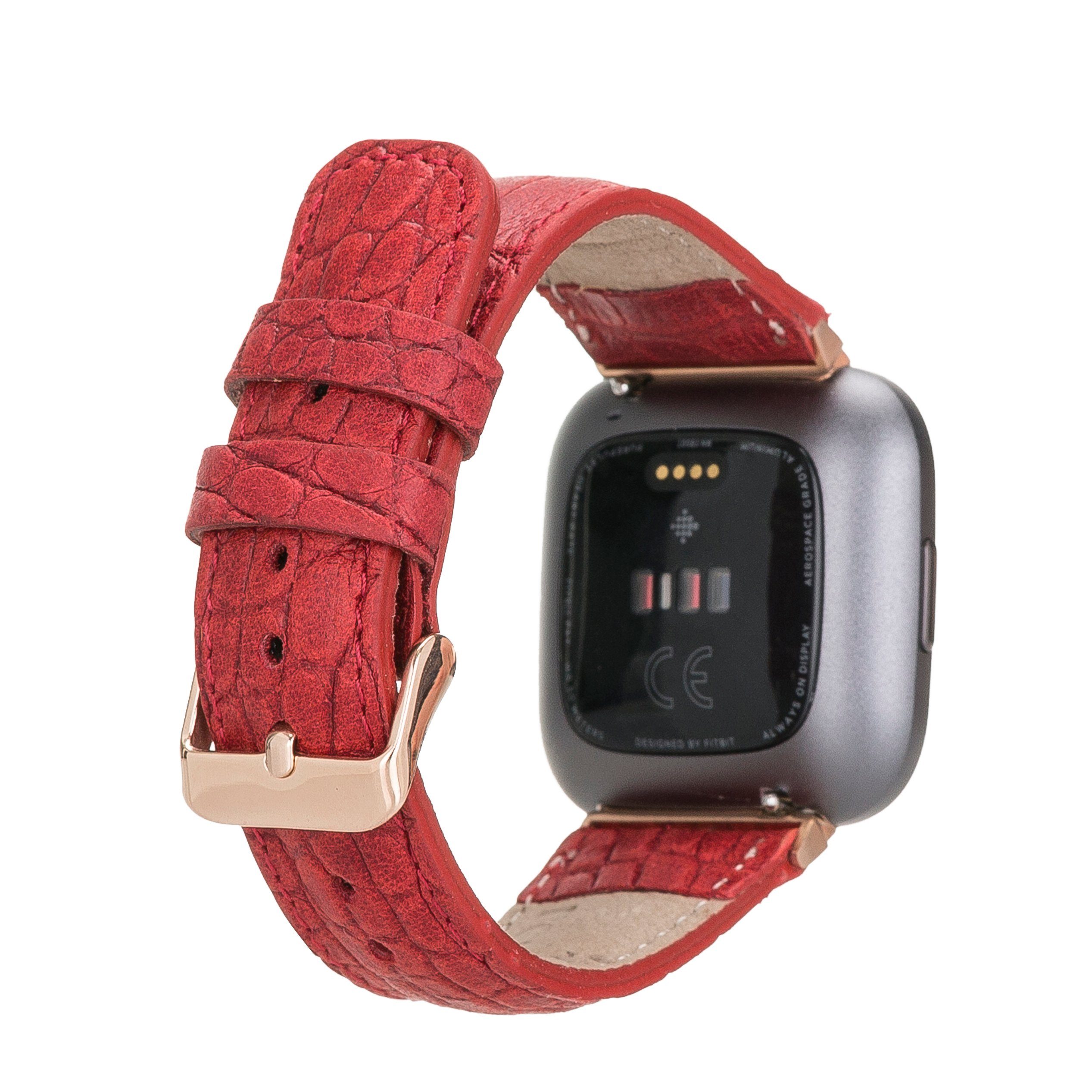 Renna Leather Smartwatch-Armband Fitbit Versa 4 / 3 / Sense & 2 Armband Echtes Leder Ersatzarmband Croco Rot