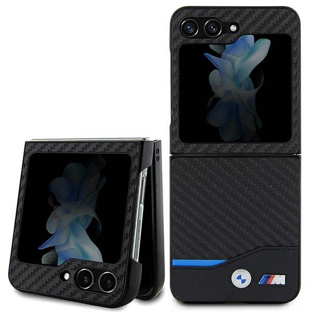 BMW Handyhülle Carbonoptik Klapphülle Case, Carbon-Optik, Echtleder-Details, stabiles Hardcase