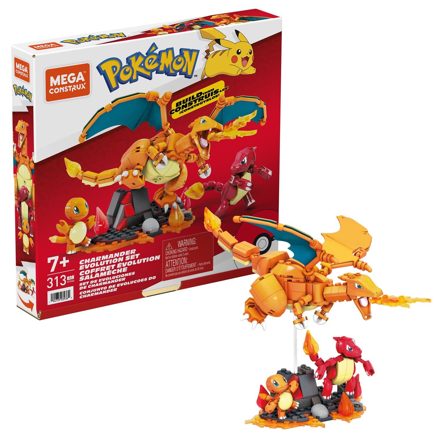 Mattel® MEGA Pokémon Bauspielzeug Glumanda Set - Glutexo, Glurak - HFG06 Konstruktions-Spielset