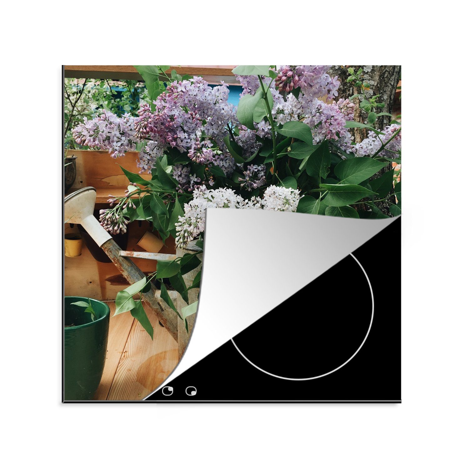 MuchoWow Herdblende-/Abdeckplatte Gießkanne - Blumen - Blumenstrauß, Vinyl, (1 tlg), 78x78 cm, Ceranfeldabdeckung, Arbeitsplatte für küche