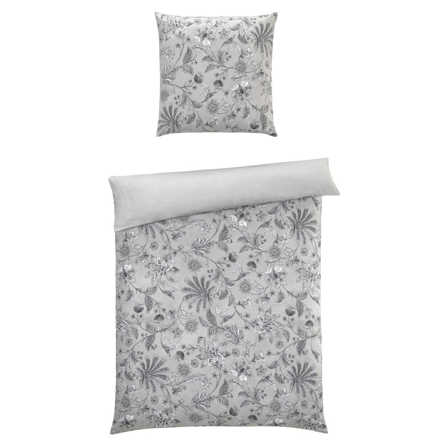 casa NOVA Постельное белье TABEA, 135 x 200 cm, Grau, florales Muster, Satin, 2 teilig, mit Reißverschluss