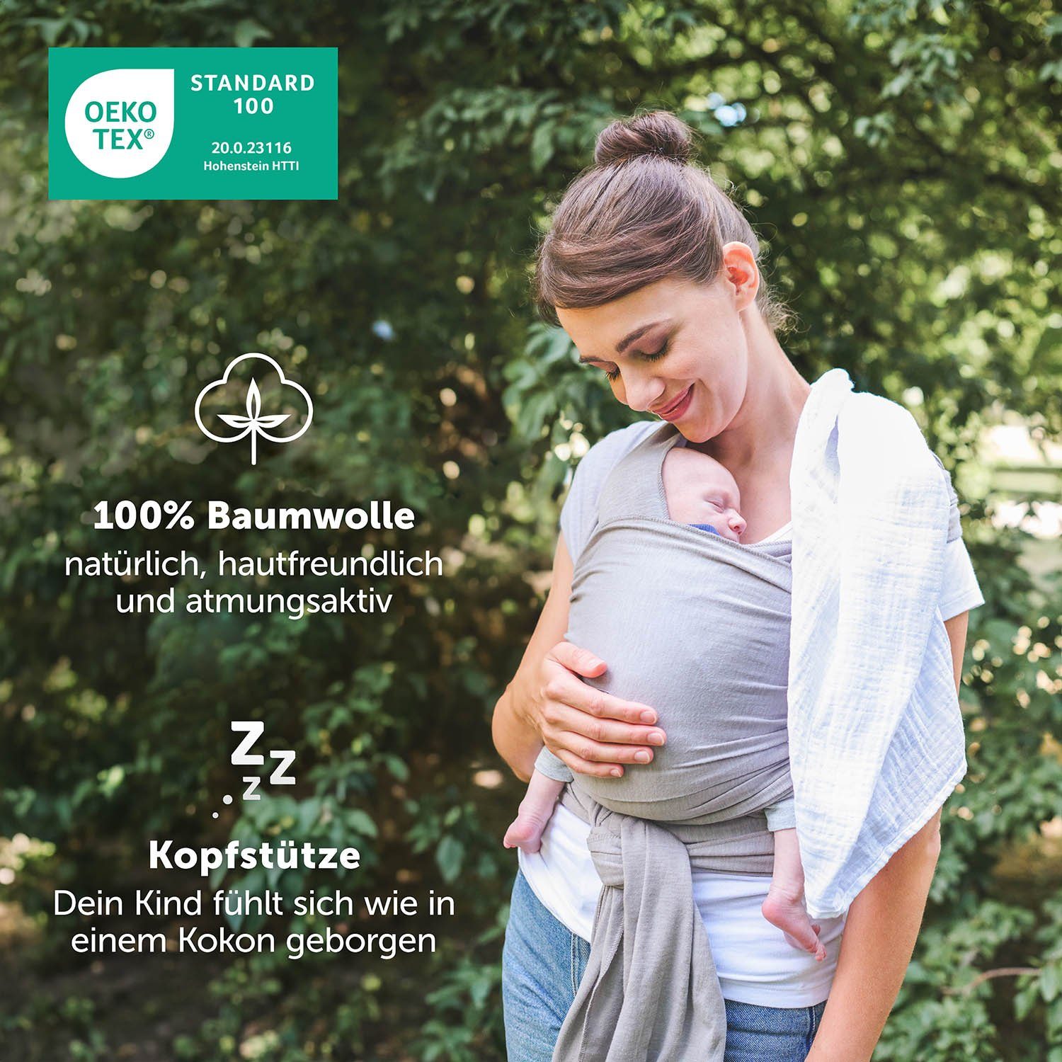 Grau weiche elastisch 100% Tragetuch für bis - Bio-Baumwolle, Neugeborene 16kg Laleni Babytragetuch