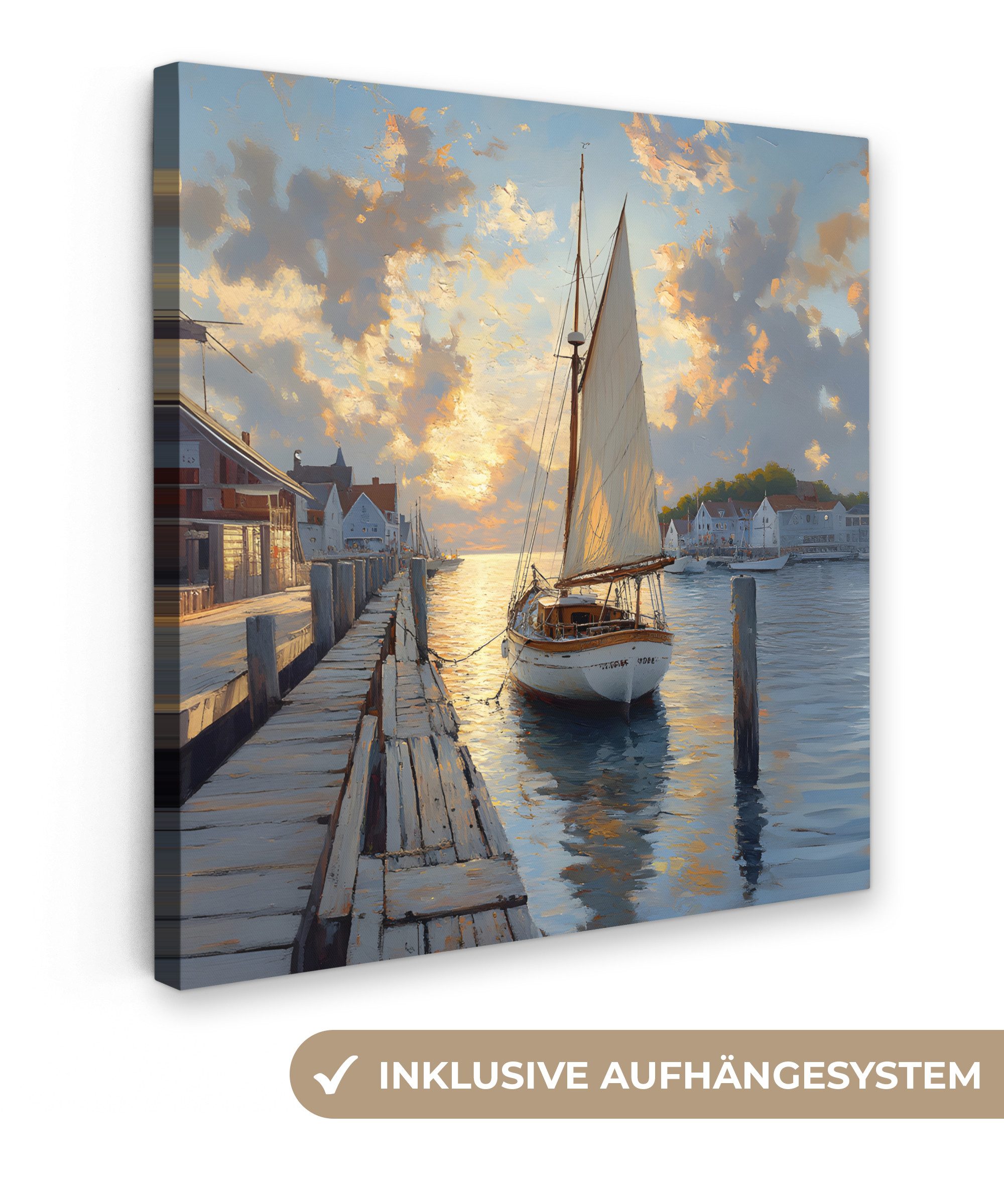 OneMillionCanvasses® Leinwandbild Segelboot - Sonne - Pier - Holz, Fotodruc günstig online kaufen