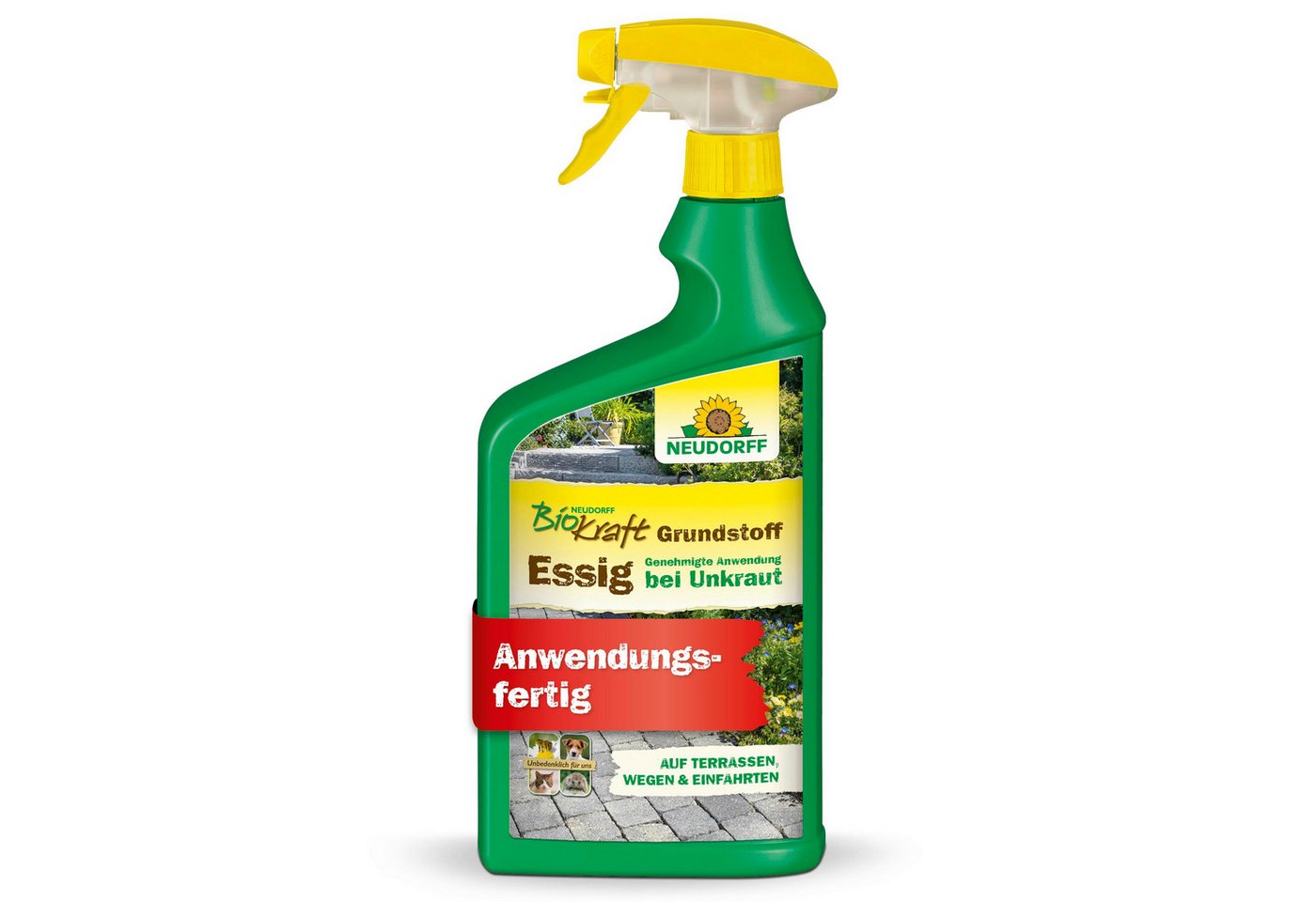 Neudorff Unkrautbekämpfungsmittel Neudorff BioKraft Grundstoff Essig AF 1L für 100m², 100% natürlicher, anwendungsfertiger Unkrautvernichter, für befestigte Flächen wie Wege und Terrassen
