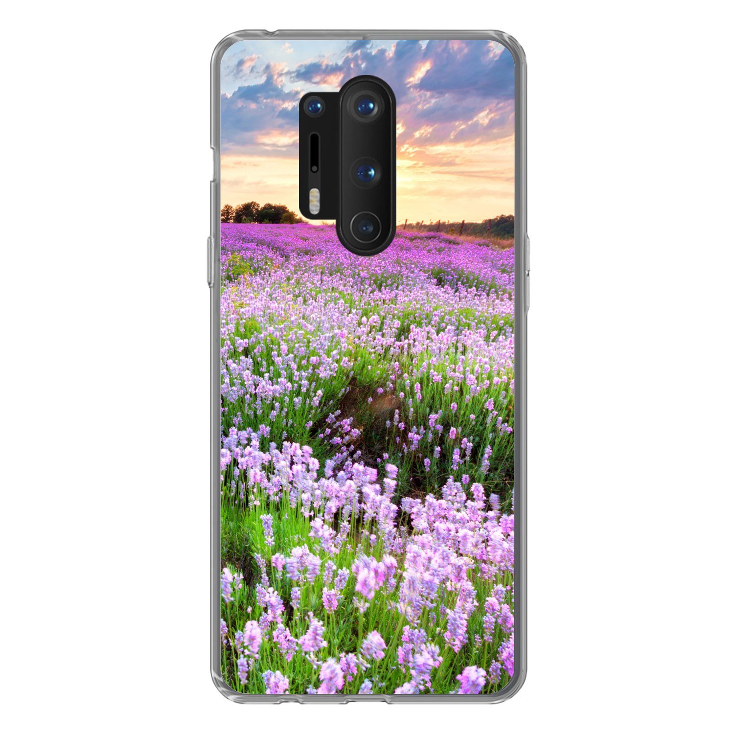 MuchoWow Handyhülle für OnePlus 8 Pro Blumen - Lavendel - Lila - Himmel - Sonnenuntergang, Phone Case, Silikon, Schutzhülle Dünn