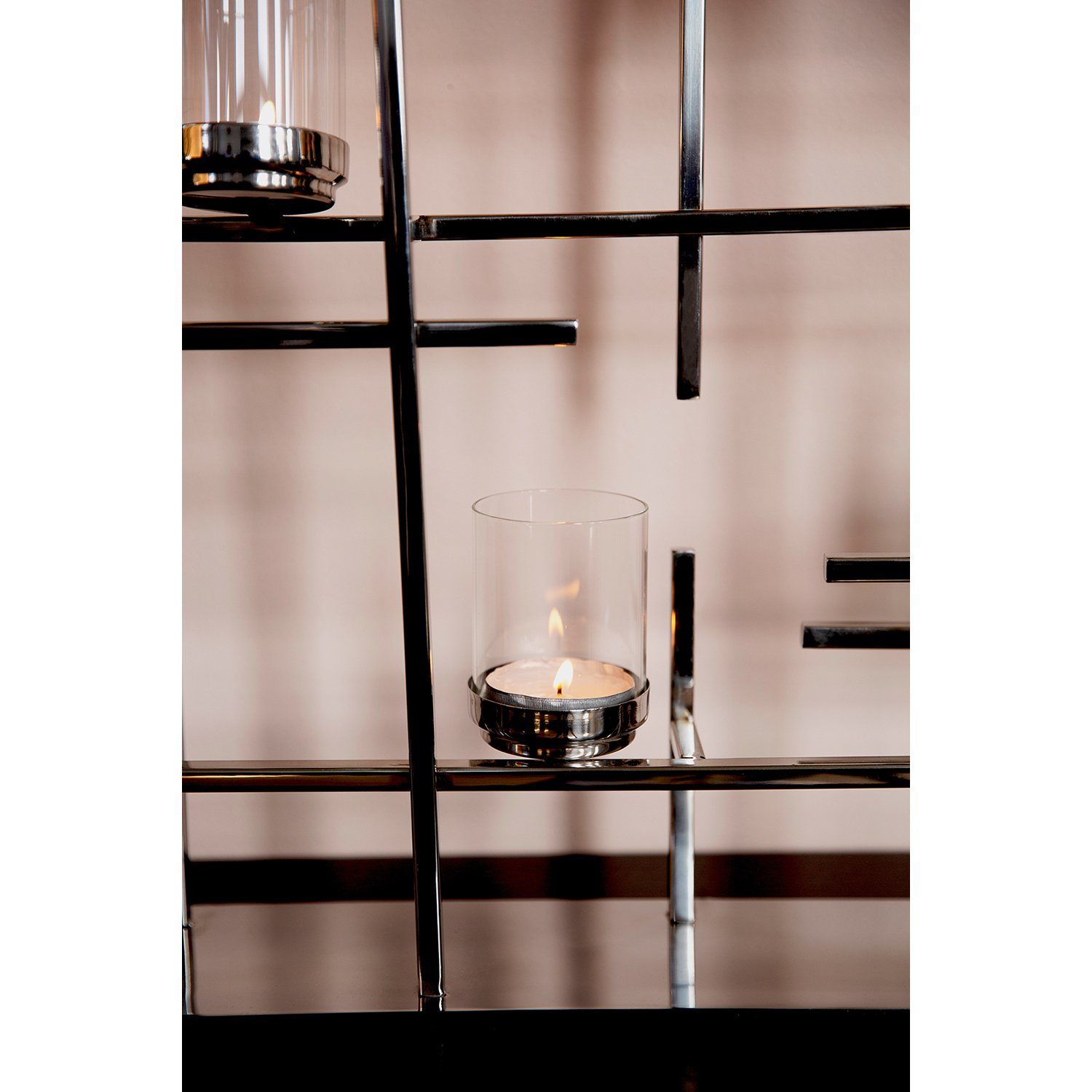 - Fink Teelichthalter x - Glas Edelstahl/Glas Teelichthalter H.70cm - 5-flammig PALADIN silber poliert outdoorgeeignet - mit B.52cm, - -