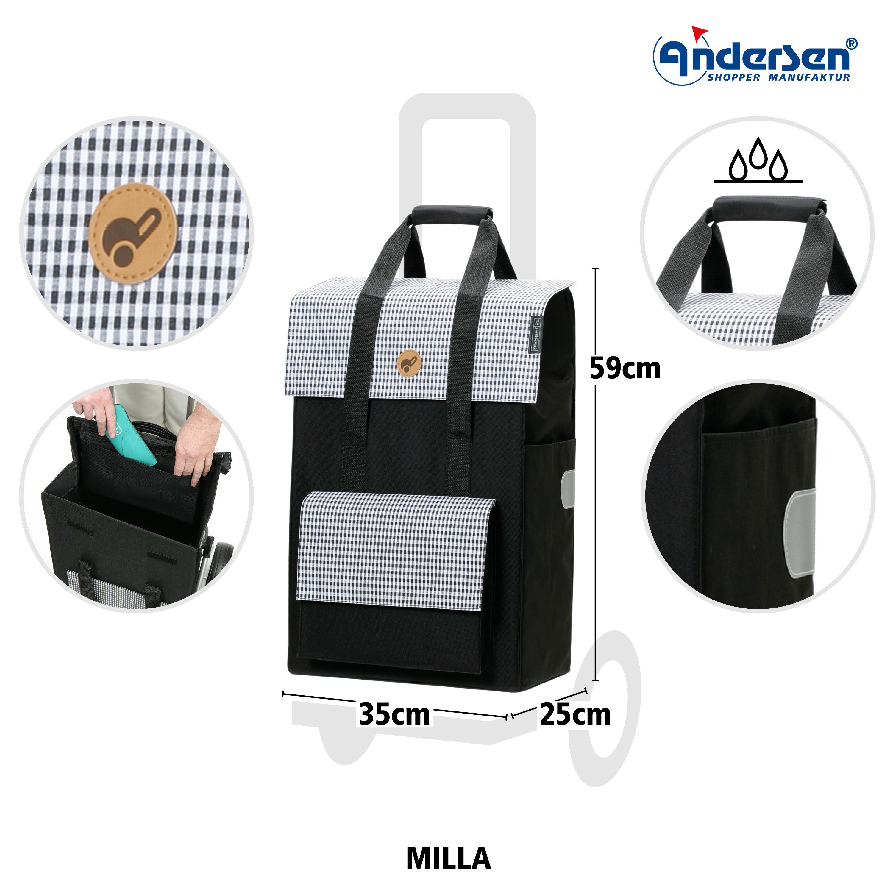 Andersen Einkaufstrolley Tasche Milla schwarz, wasserabweisend günstig online kaufen