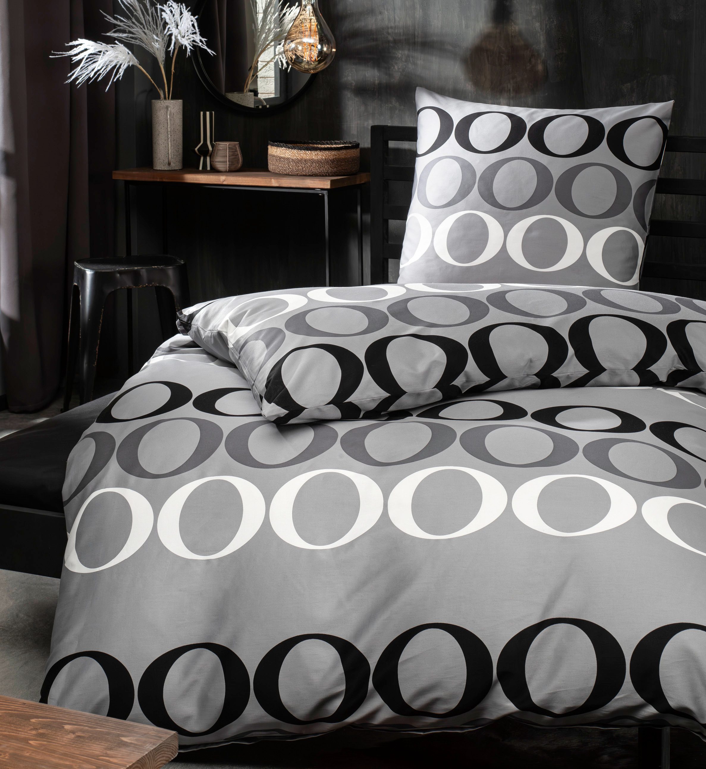 Janine Bettwäsche Palermo, Mako-Satin, 2 teilig, Kreise in schwarz, weiß, g günstig online kaufen