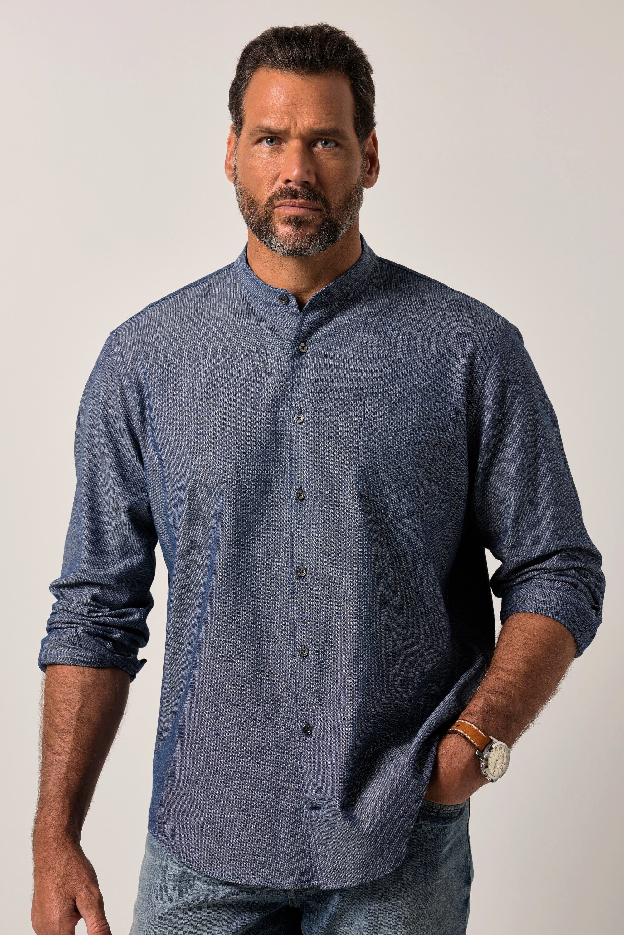 JP1880 Businesshemd JP1880 Jeanshemd Denim Langarm Stehkragen bis 8 XL