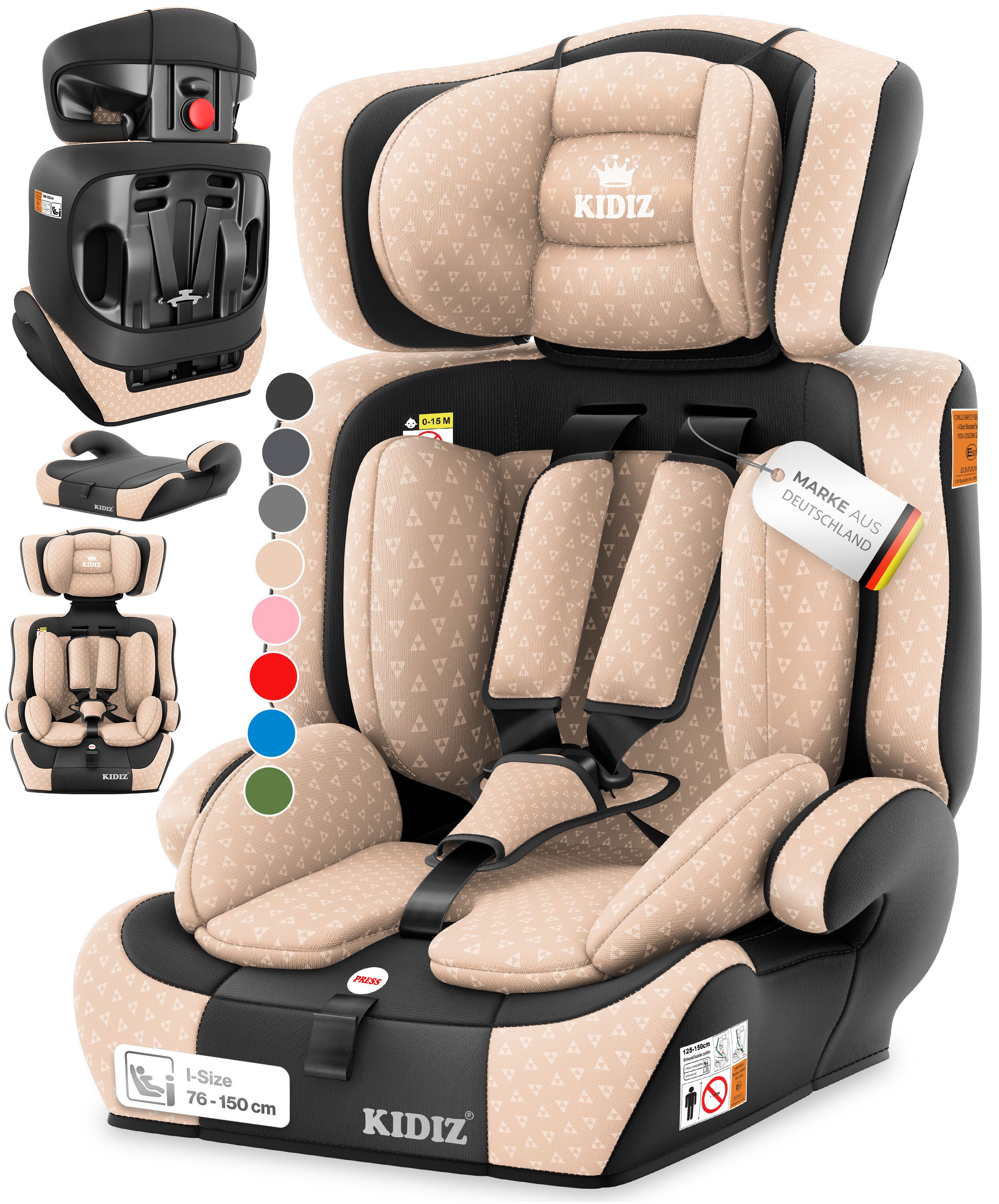KIDIZ Autokindersitz, Kinderautositz 1-12 Jahre, Mitwachsend, Gruppe 1+2+3, 9-36 kg Autositz
