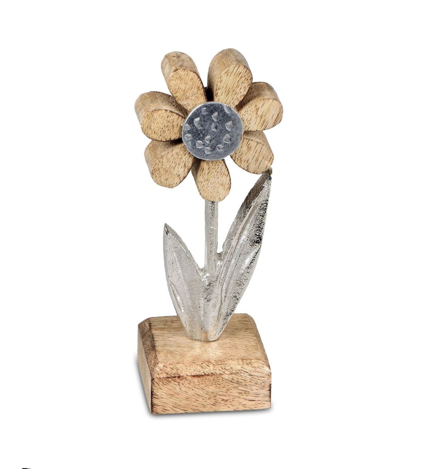 Kremers Schatzkiste Dekofigur Deko Blume Aluminium Mangoholz Sockel 15x6cm Dekoaufsteller Tischdeko