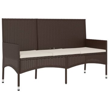 furnicato Gartenbank 3-Sitzer mit Kissen Braun Poly Rattan