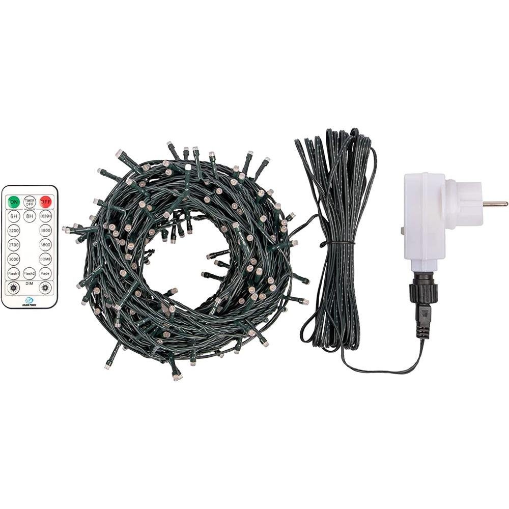 Idena LED-Lichterkette 240er NewTec, warmweiß, 31,9 m, 5 Farbtemperaturstufen, Timer, Dimmer, Memory