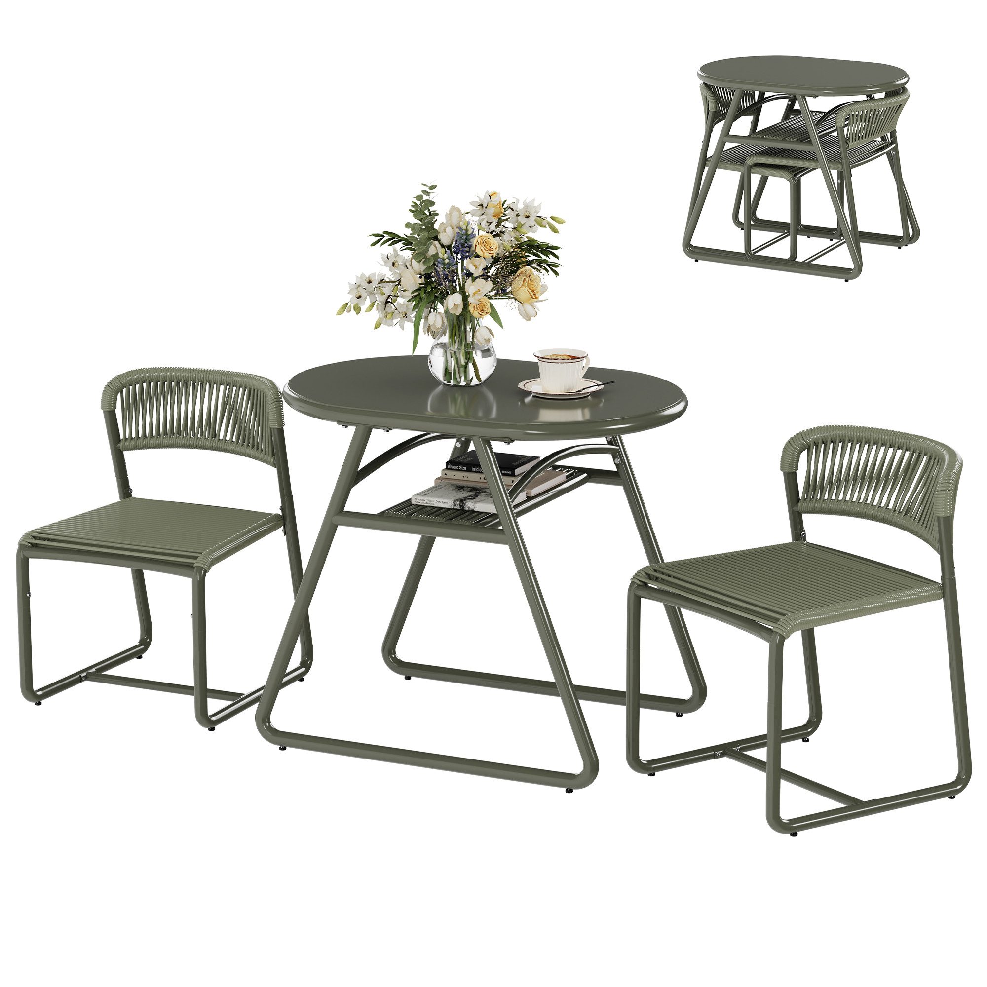 GarveeMore Terrasse Modernes 3-teiliges Bistro-Set für Garten, 80cm Bistrotisch&2 Stühlen