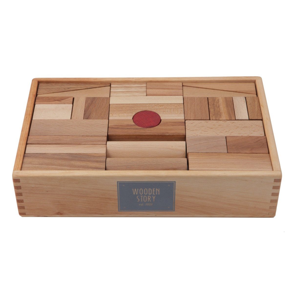 Woodenstory 63 Holzklötze Natur Bienenwach Holzspielzeug Spielbauklötze