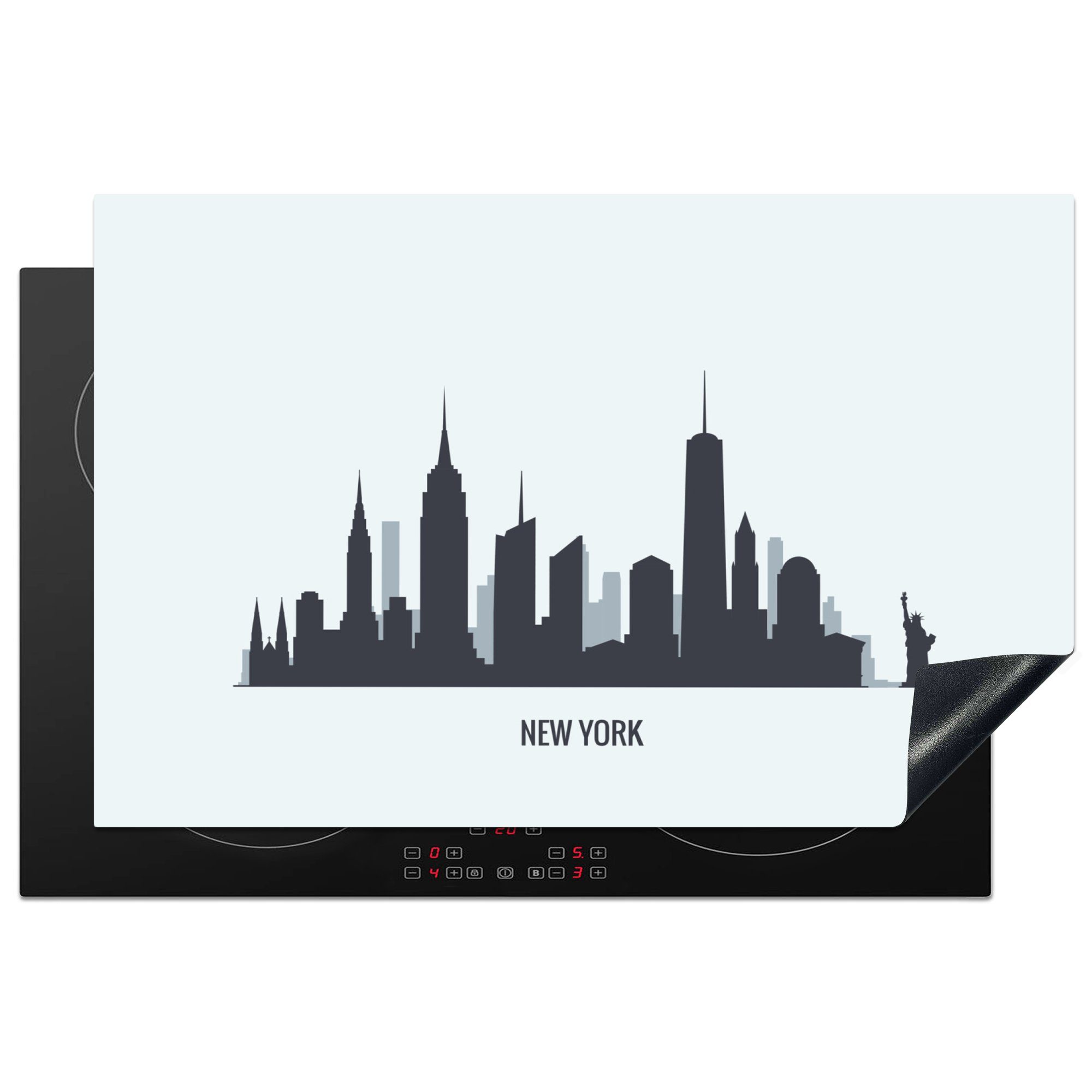 MuchoWow Herdblende-/Abdeckplatte New York - Skyline - Schwarz - Weiß, Vinyl, (1 tlg), 81x52 cm, Induktionskochfeld Schutz für die küche, Ceranfeldabdeckung