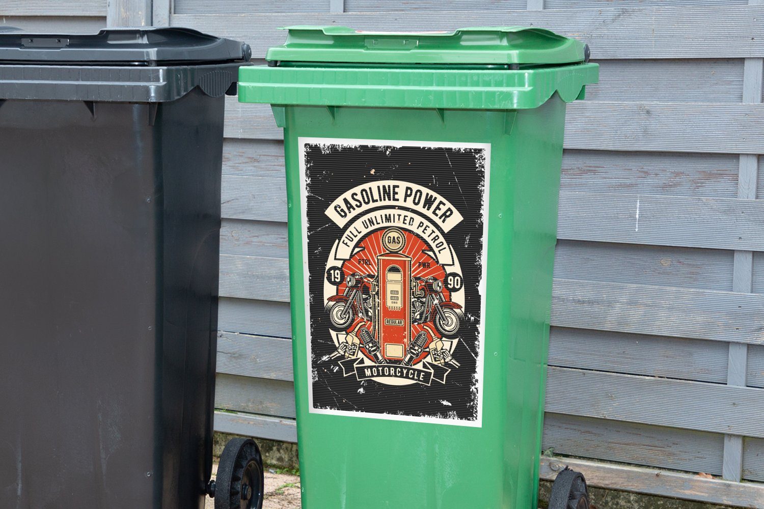 MuchoWow Vintage Pumpe (1 Mülltonne, - - Abfalbehälter Wandsticker Container, Sticker, Mancave Motor Mülleimer-aufkleber, St), -