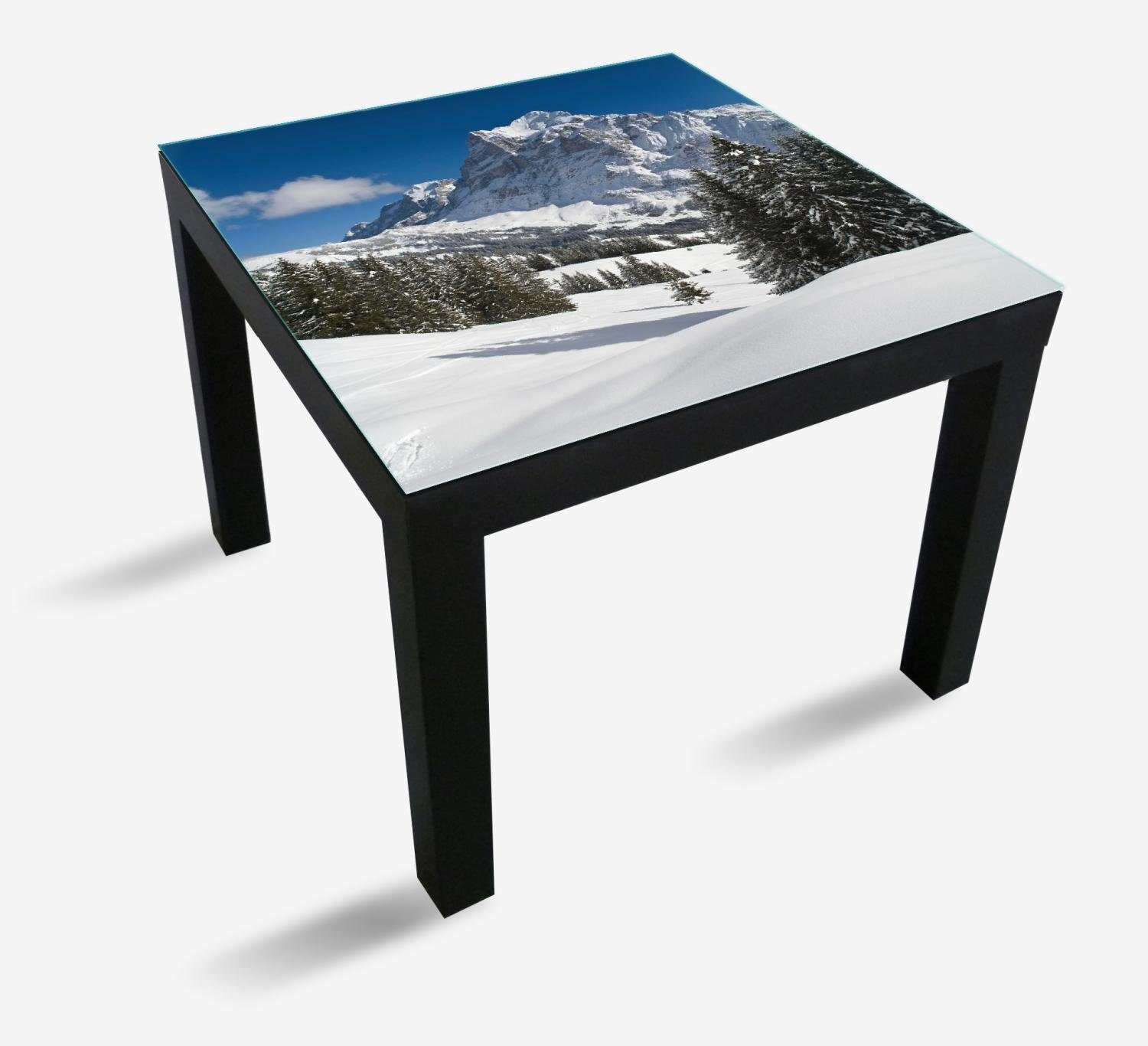 Wallario Tischplatte Verschneiter Berghang unter blauem Himmel (1 St), für Ikea Lack Tisch geeignet