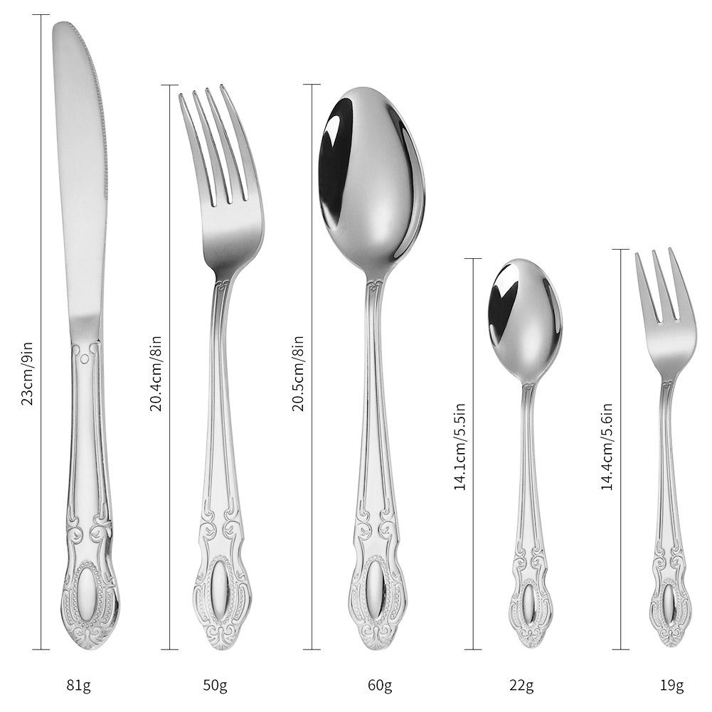 KingLux Besteck-Set 40 teiliges Besteck Set 8 Personen Luxus Palaststil glänzend (40-tlg), 8 Personen, Edelstahl