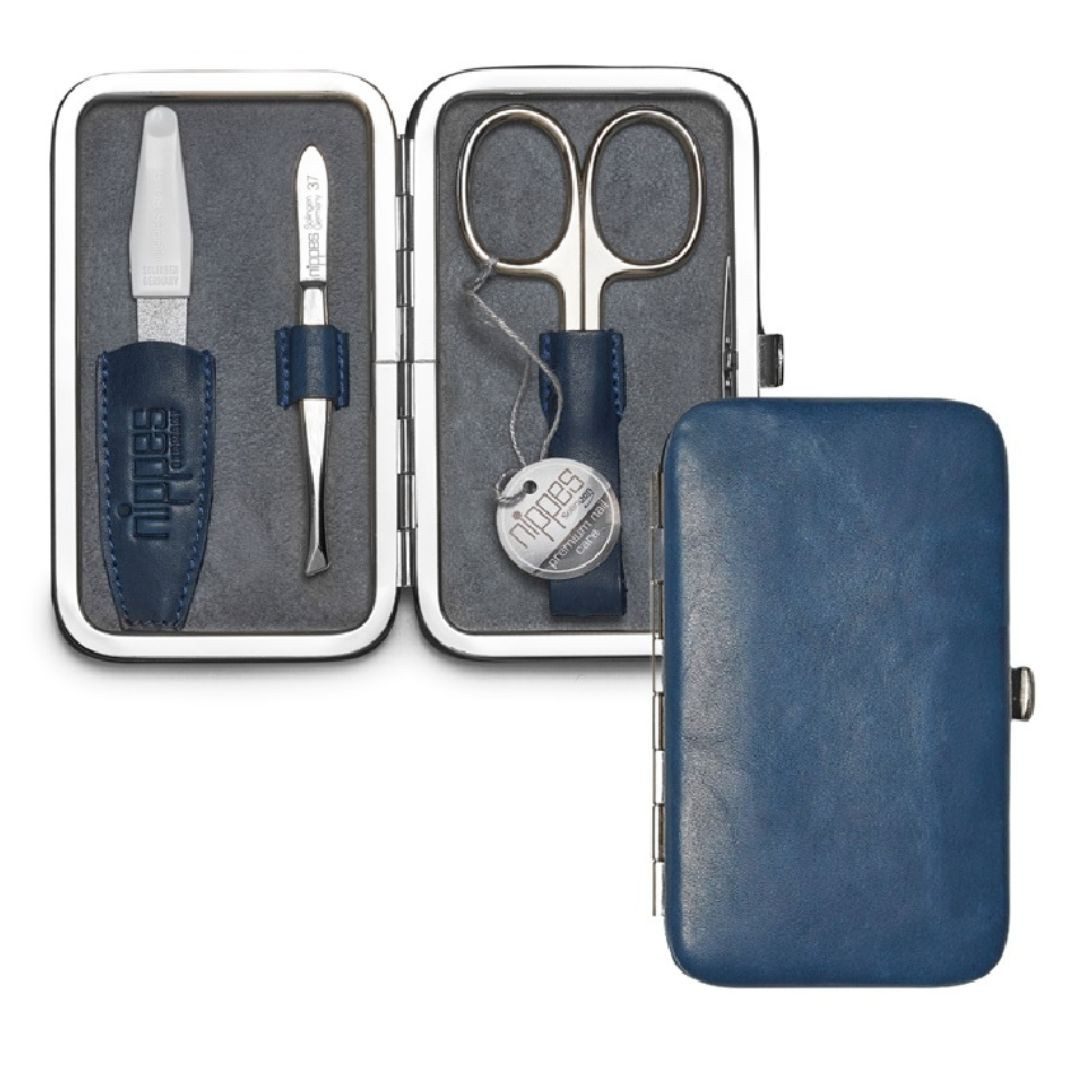 nippes Solingen Maniküre-Etui Maniküre Set Vintage, Rind- & Wildleder-Etui, 3-tlg., 3 tlg., echtes Leder, innen & außen