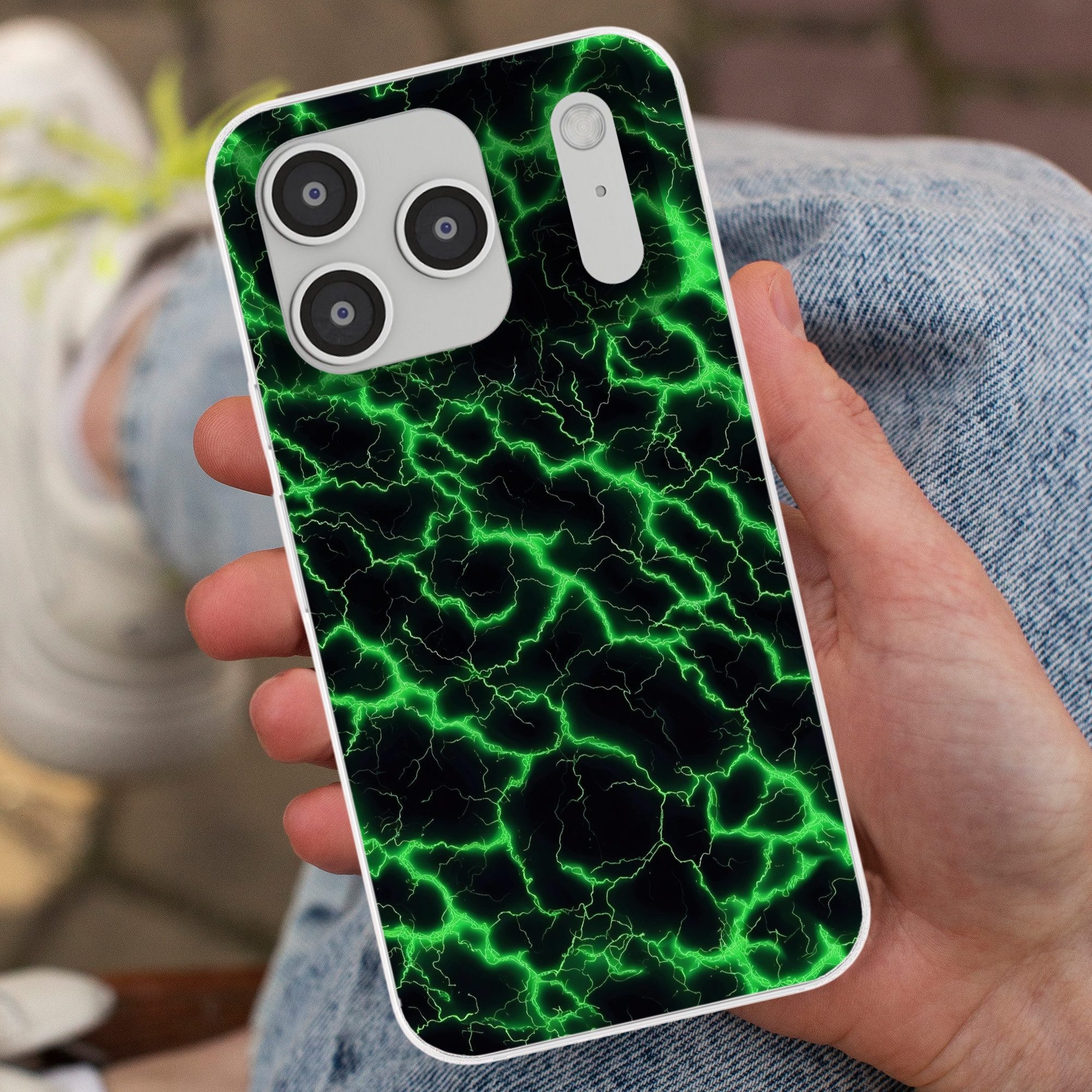 MuchoWow Handyhülle für Apple iPhone 17 Pro Spiele - Blitzschlag - Grün - Energie, Smartphone-Bumper, Print, Handy Schutzhülle Dünn