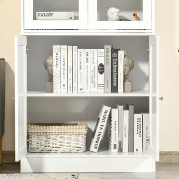 HOMCOM Bücherregal Bücherschrank 178,5 cm Hochschrank mit Glastür 6 Fächern, Küchenschrank 1-tlg., für Wohnzimmer Büro Weiß