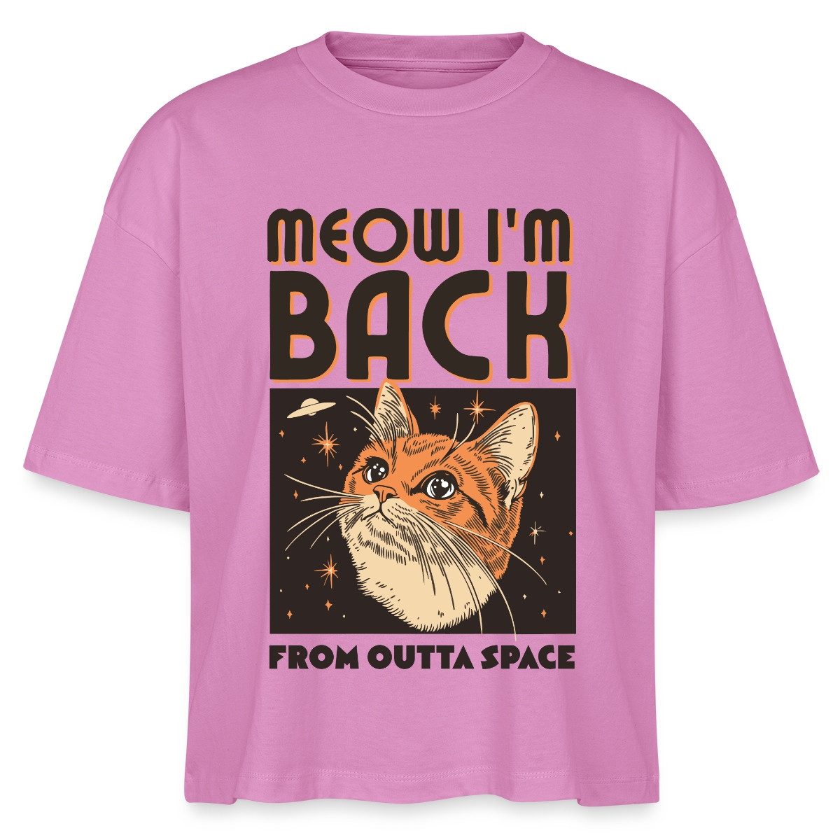 T-Shirt Lustiges Weltraum Katzen Motiv Boxy Shirt Damen