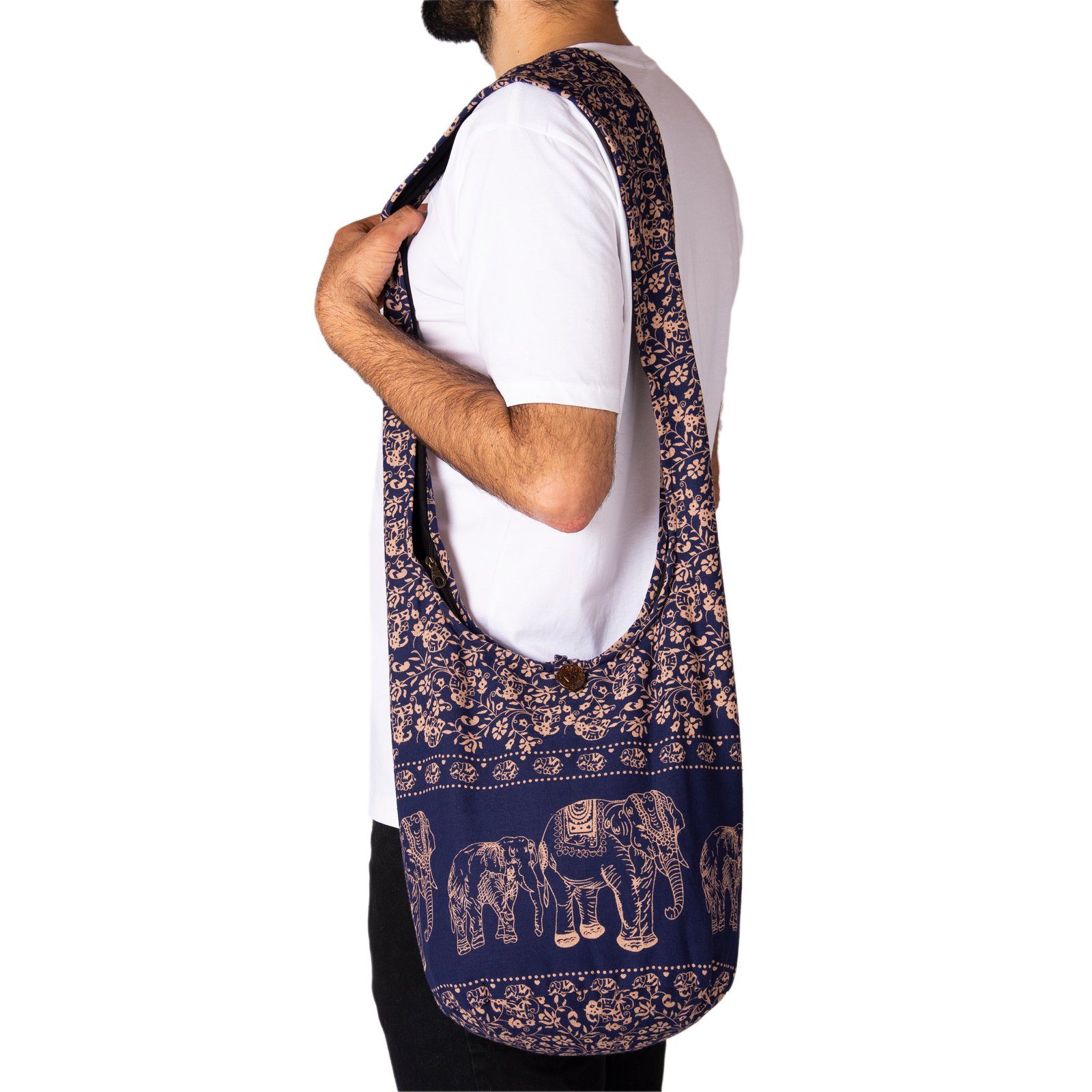 PANASIAM Umhängetasche Schulterbeutel Elefant Schultertasche dunkel in oder Wickeltasche 100% als Strandtasche Beuteltasche Größen, 2 Handtasche geeignet blau Baumwolle aus