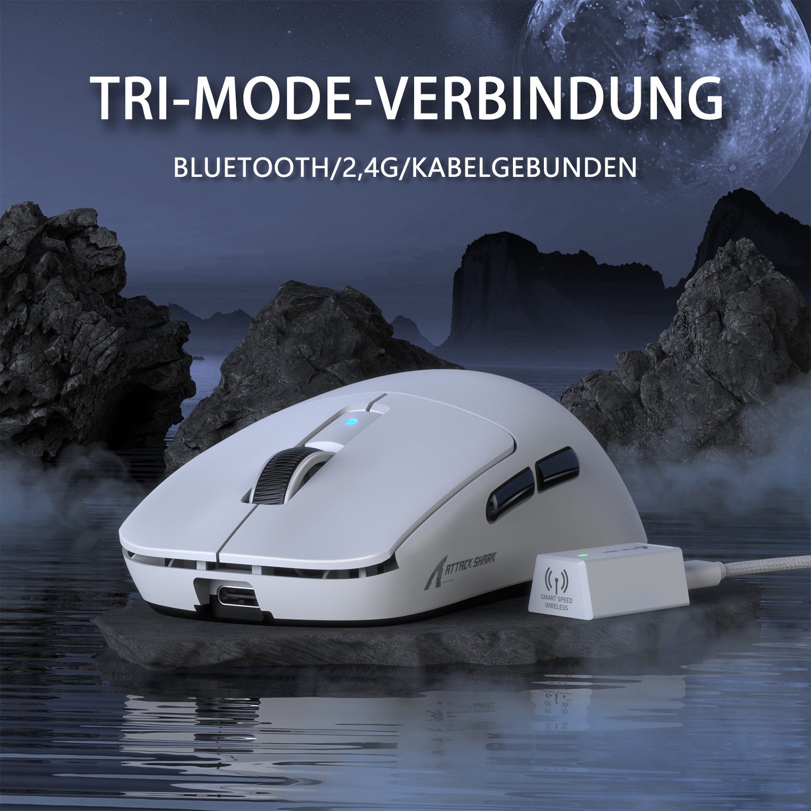 ATTACK SHARK R6 Gaming-Maus, PAW3950MAX-Sensor, 39 g, 8 kHz, Nordic 52840 Gaming-Maus (2.4G, Bluetooth, USB-C, Win11/Xbox/PS/Mac)