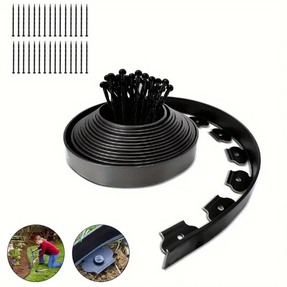 Luckice Akku-Rasenkantenschneider 10m Rasenkanten-Set, 40mm Gartenumrandung mit 30 Heringen, für Wege, Einfahrten & Beete, Schwarz