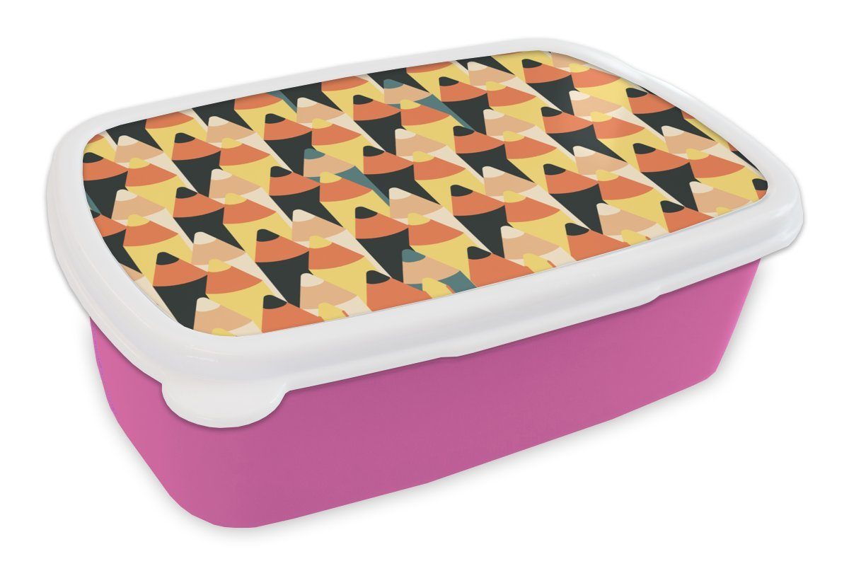 Schablonen Kunststoff Brotdose für (2-tlg), Bleistift, - Lunchbox Erwachsene, Kunststoff, Brotbox - Bleistift Snackbox, Kinder, rosa MuchoWow Mädchen,