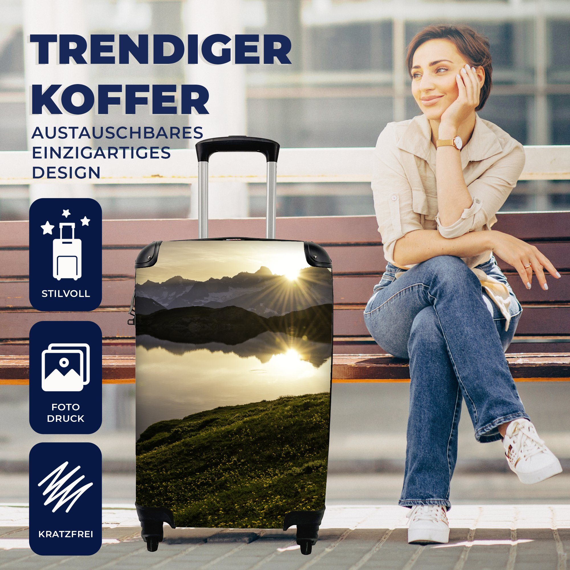 Handgepäck - für Handgepäckkoffer Wasser, Alpen 4 Rollen, Reisekoffer Ferien, Trolley, MuchoWow mit Schweiz Reisetasche - rollen,